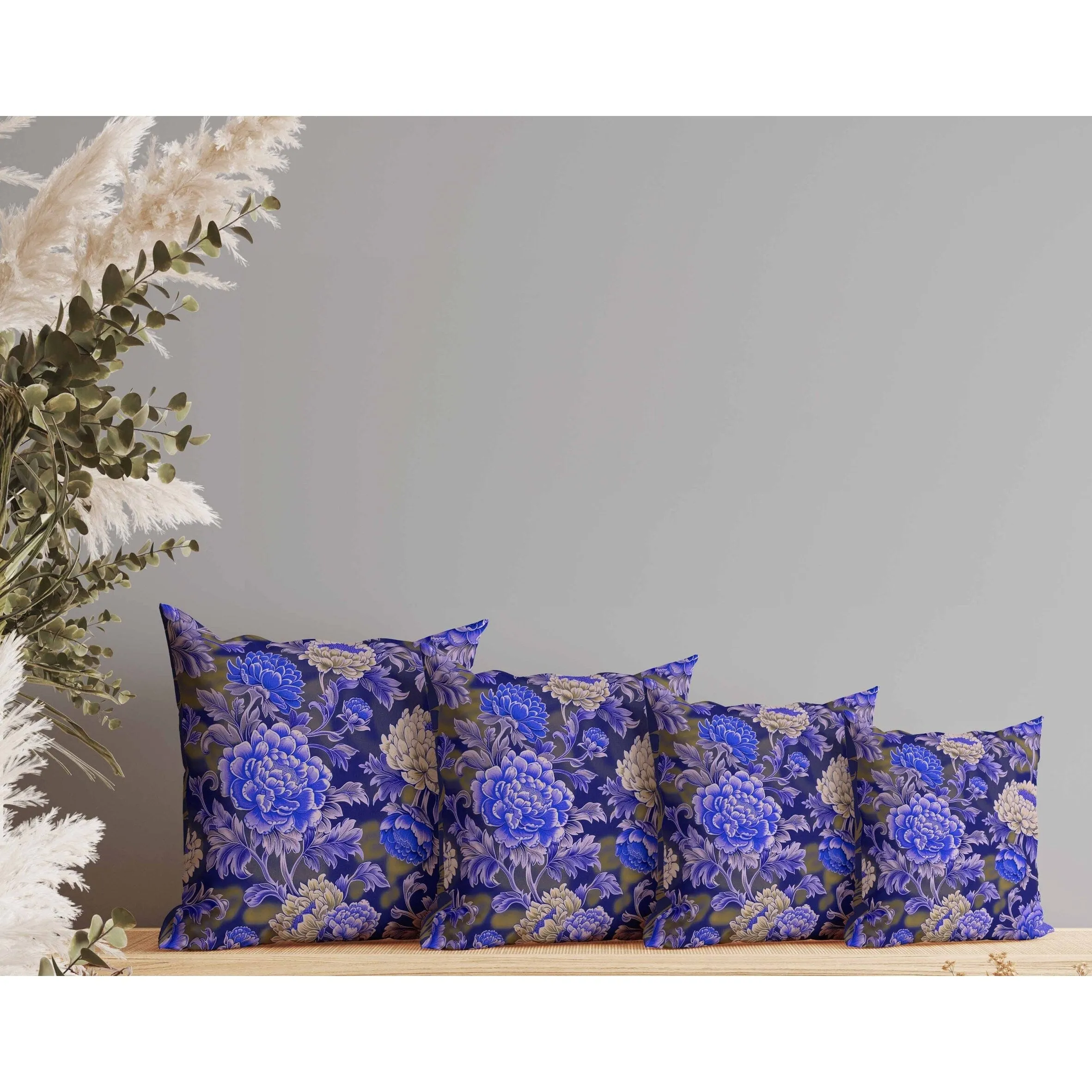 Meadow Bloom Indoor/Outdoor Reversible Throw Pillow Blue and Cream
