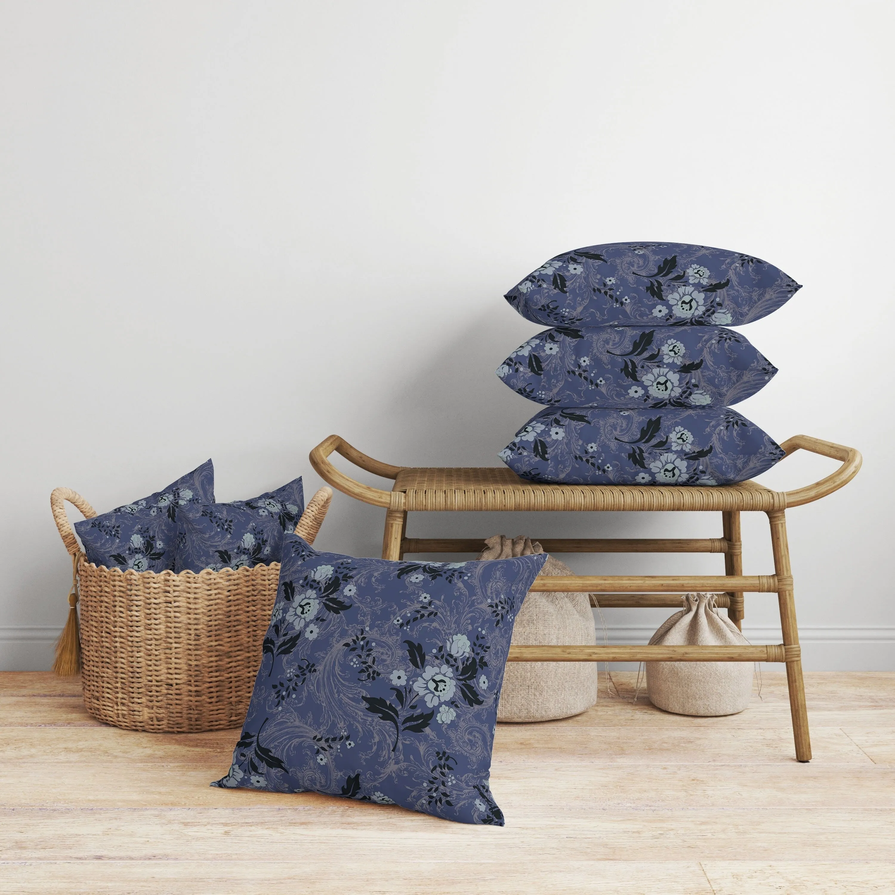 Meadow Strokes Faux Suede Reversible Throw Pillow Blue and Gray