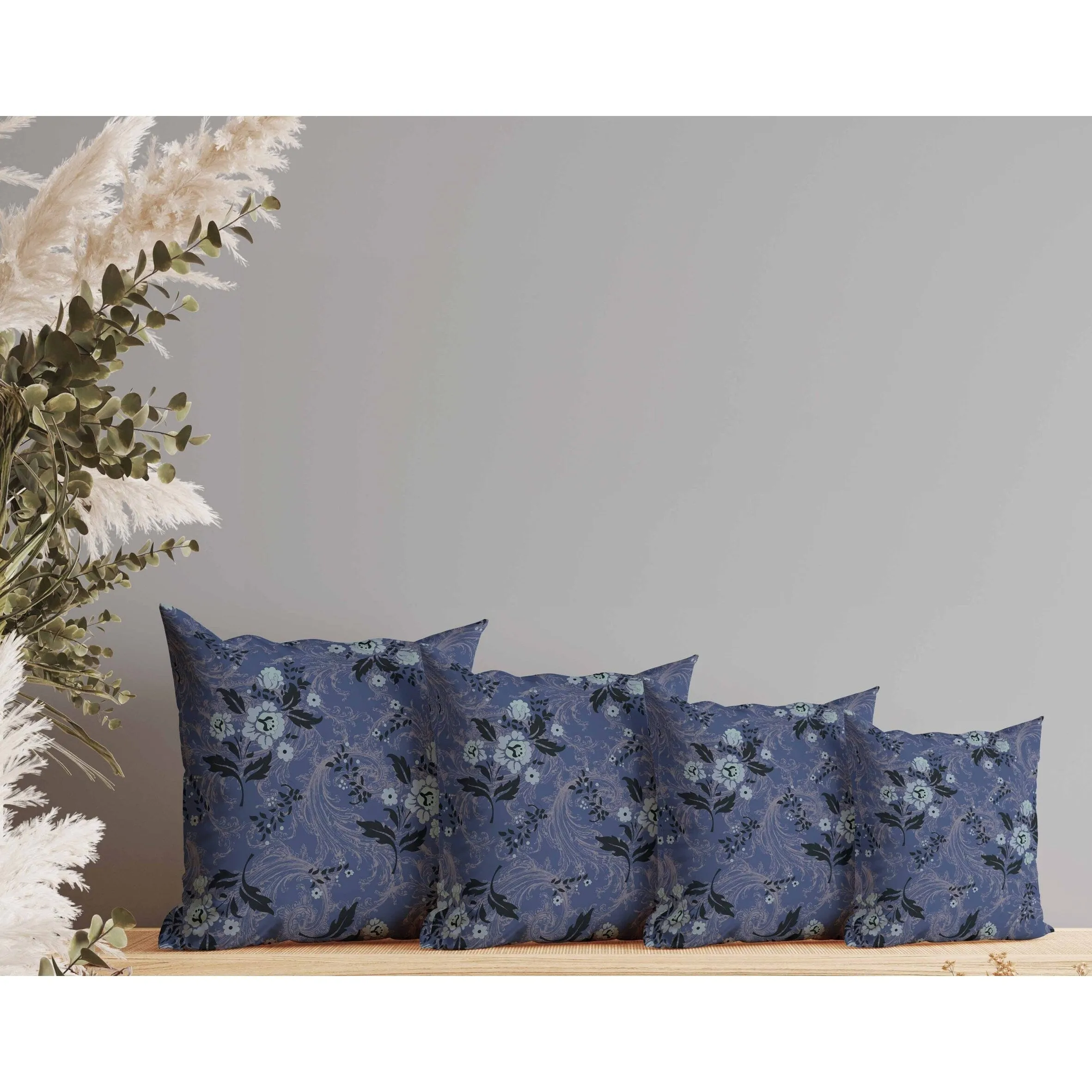 Meadow Strokes Faux Suede Reversible Throw Pillow Blue and Gray
