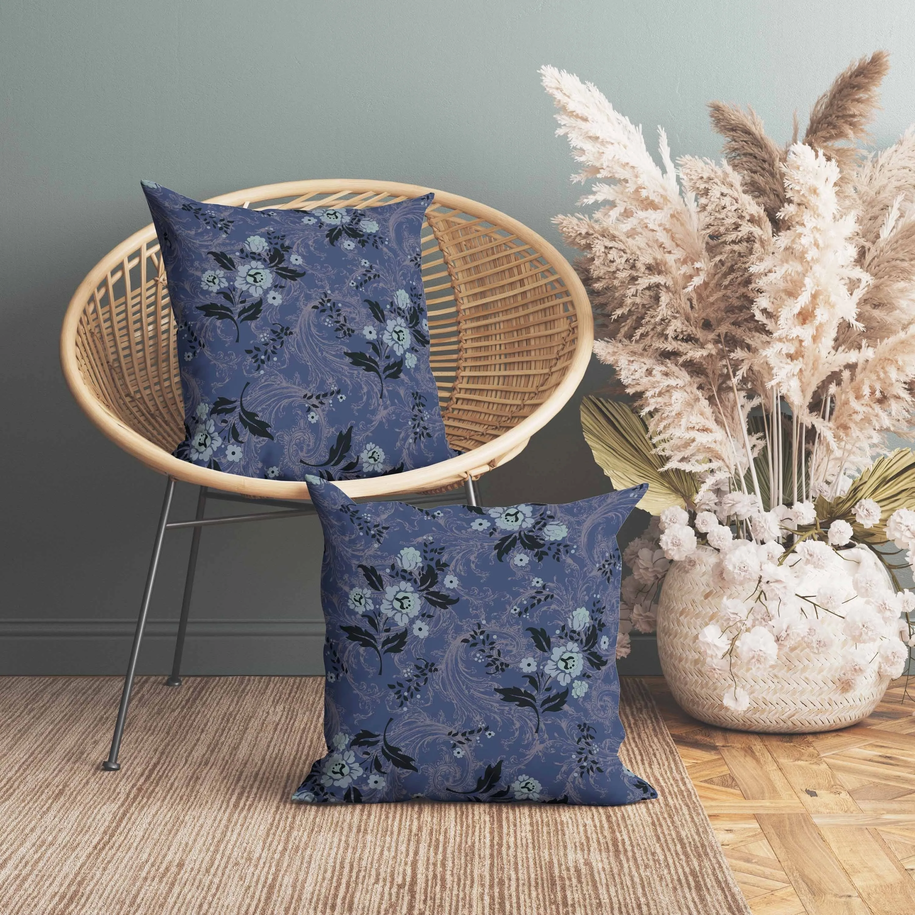 Meadow Strokes Faux Suede Reversible Throw Pillow Blue and Gray