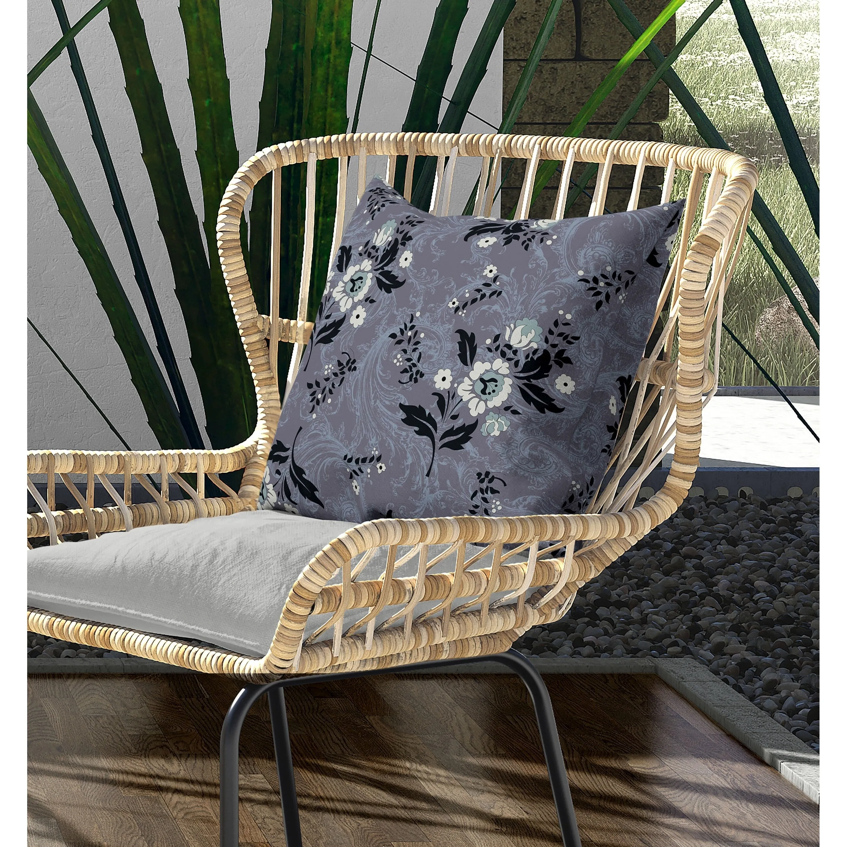 Meadow Strokes Indoor/Outdoor Reversible Throw Pillow Gray and Black