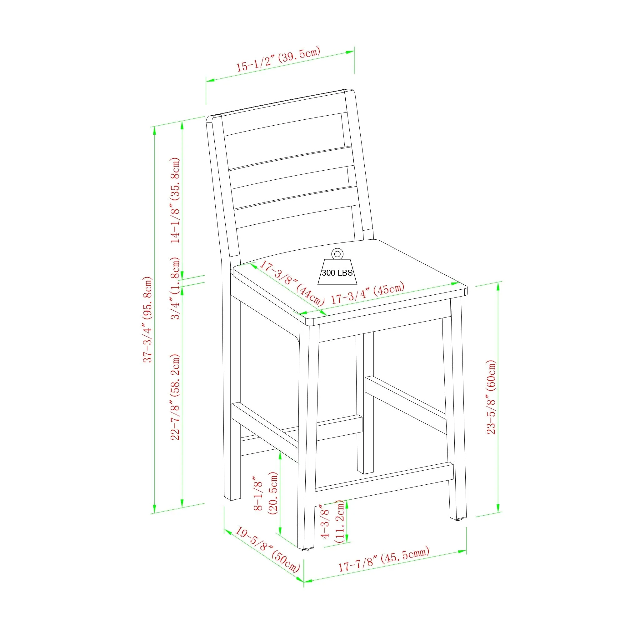 Middlebrook Designs Solid Wood Ladder Back Counter Stool (Set of 2)