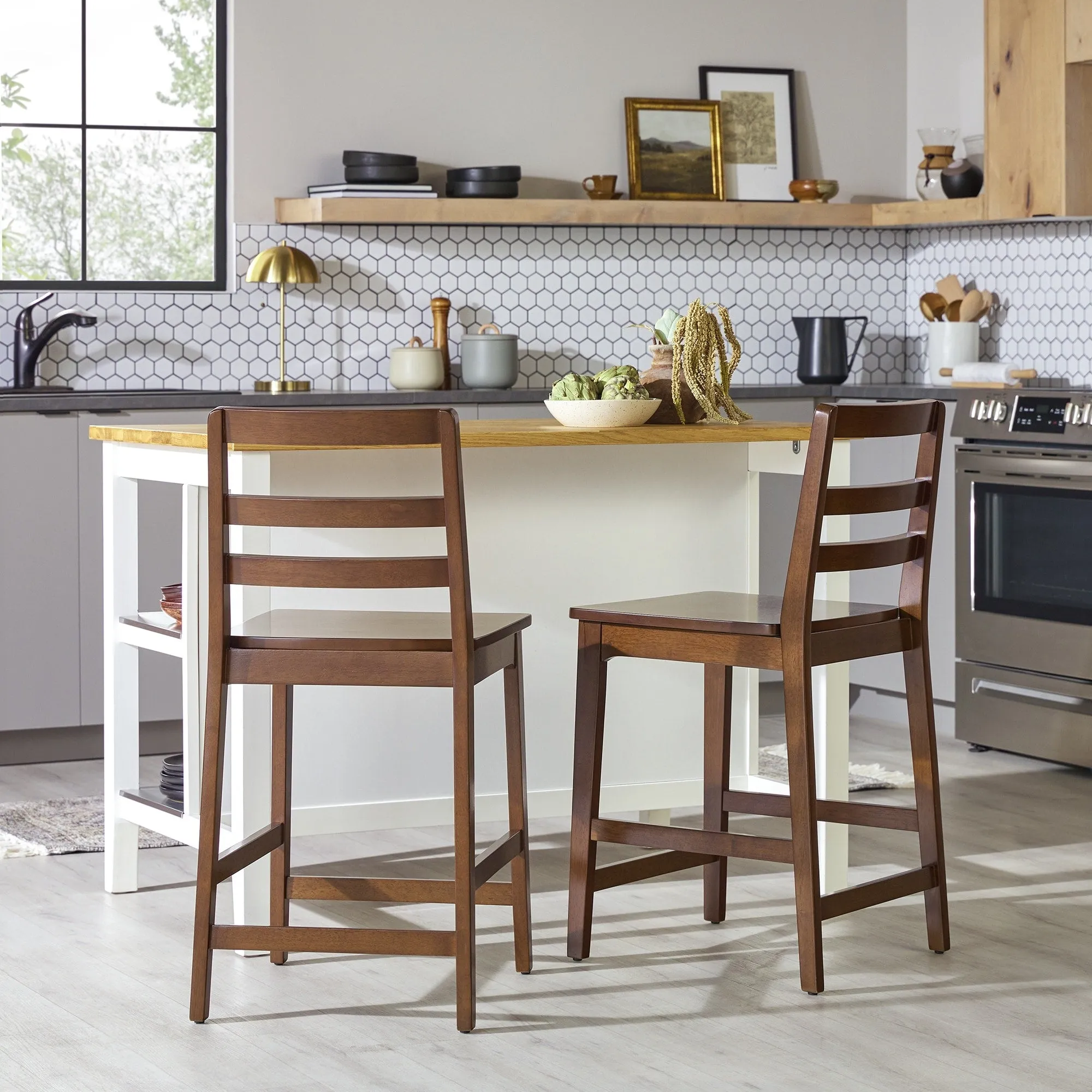 Middlebrook Designs Solid Wood Ladder Back Counter Stool (Set of 2)