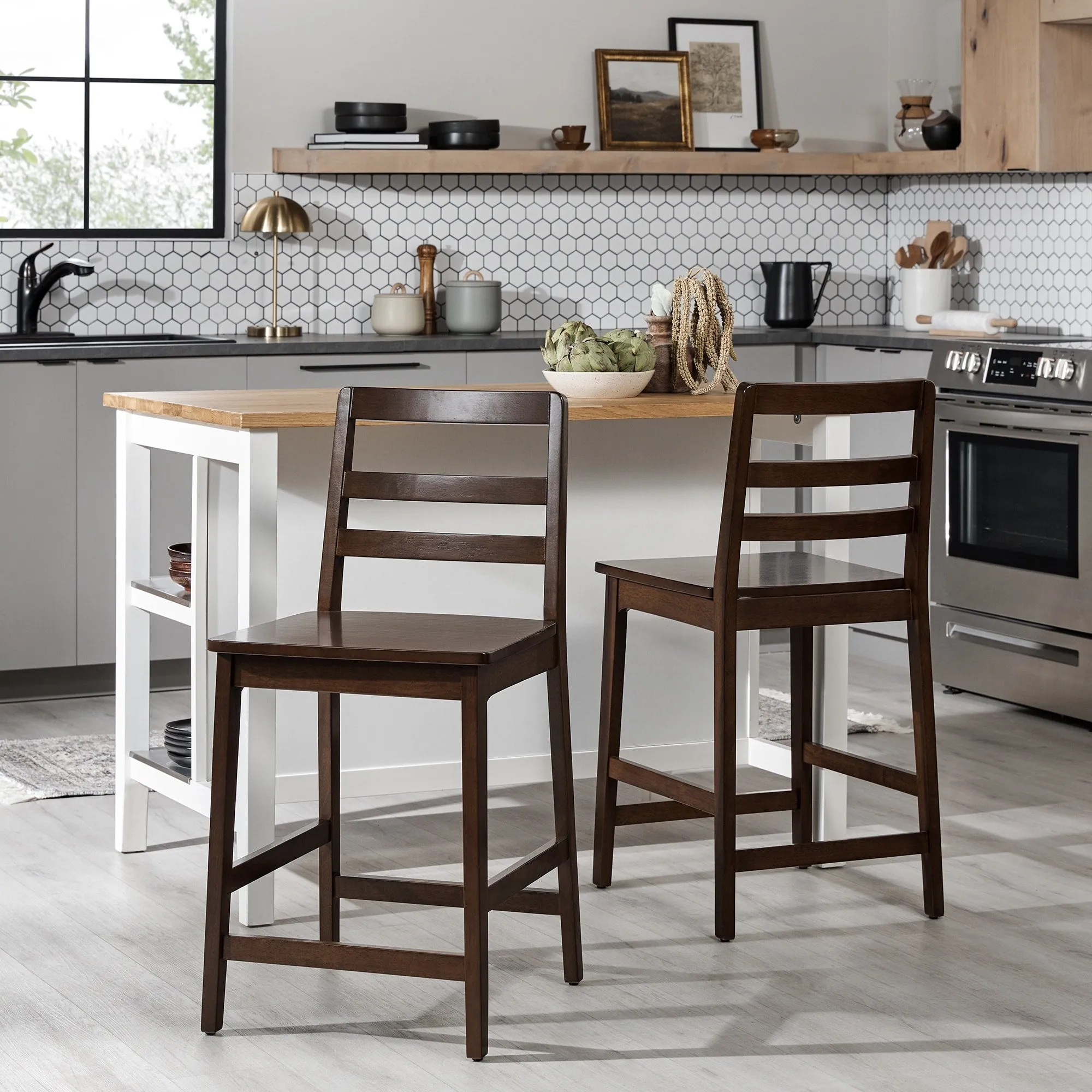 Middlebrook Designs Solid Wood Ladder Back Counter Stool (Set of 2)