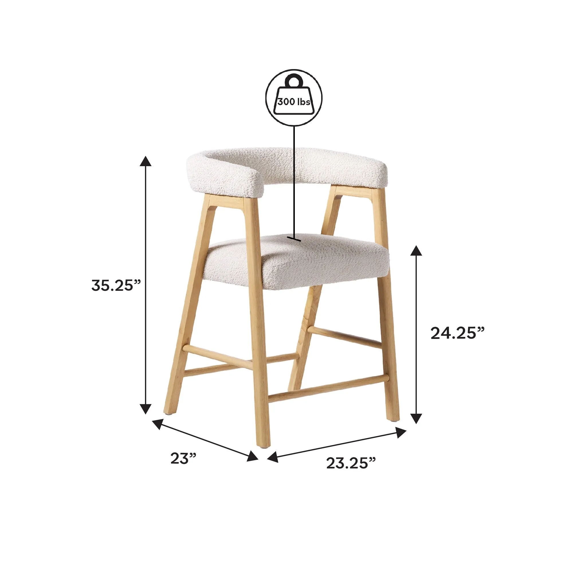 Middlebrook Modern Solid Wood Counter Stool with Boucle Upholstery