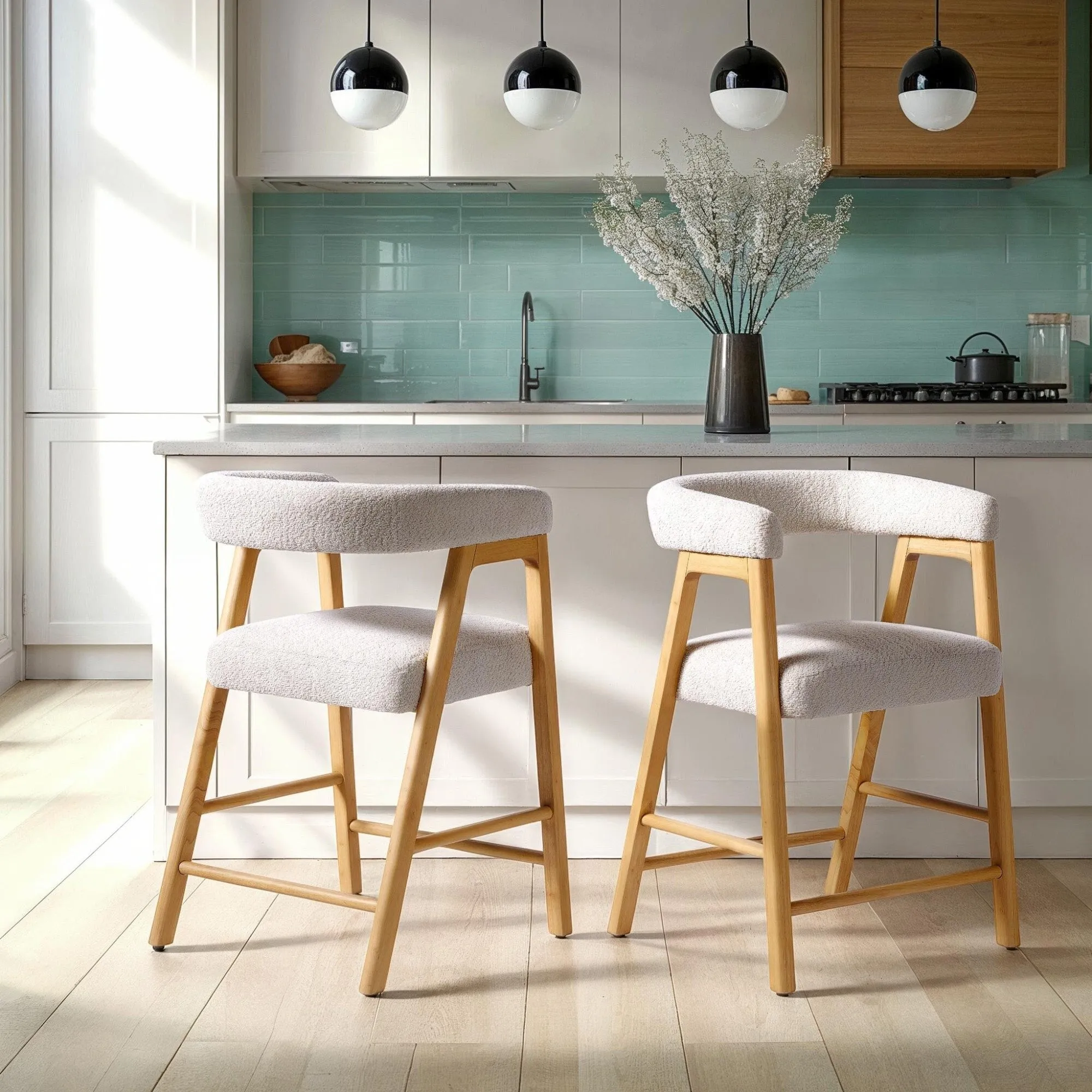 Middlebrook Modern Solid Wood Counter Stool with Boucle Upholstery