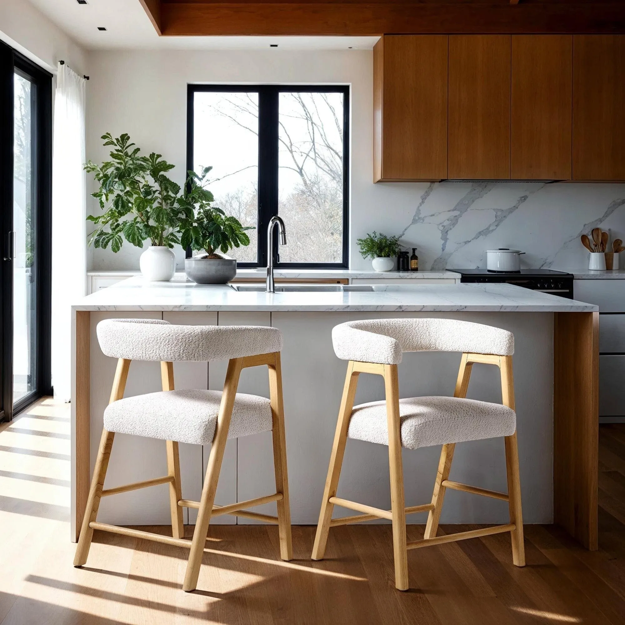 Middlebrook Modern Solid Wood Counter Stool with Boucle Upholstery