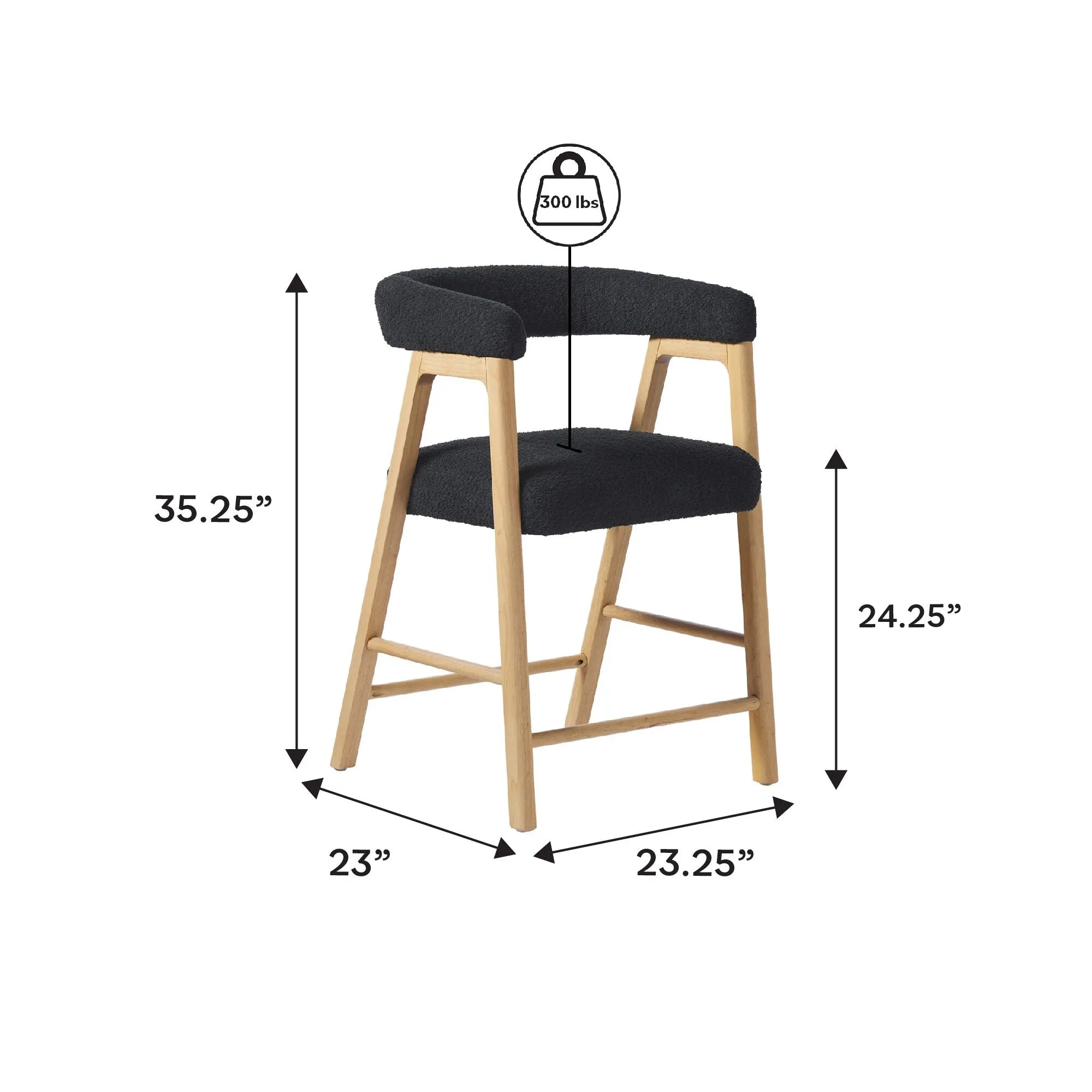 Middlebrook Modern Solid Wood Counter Stool with Boucle Upholstery