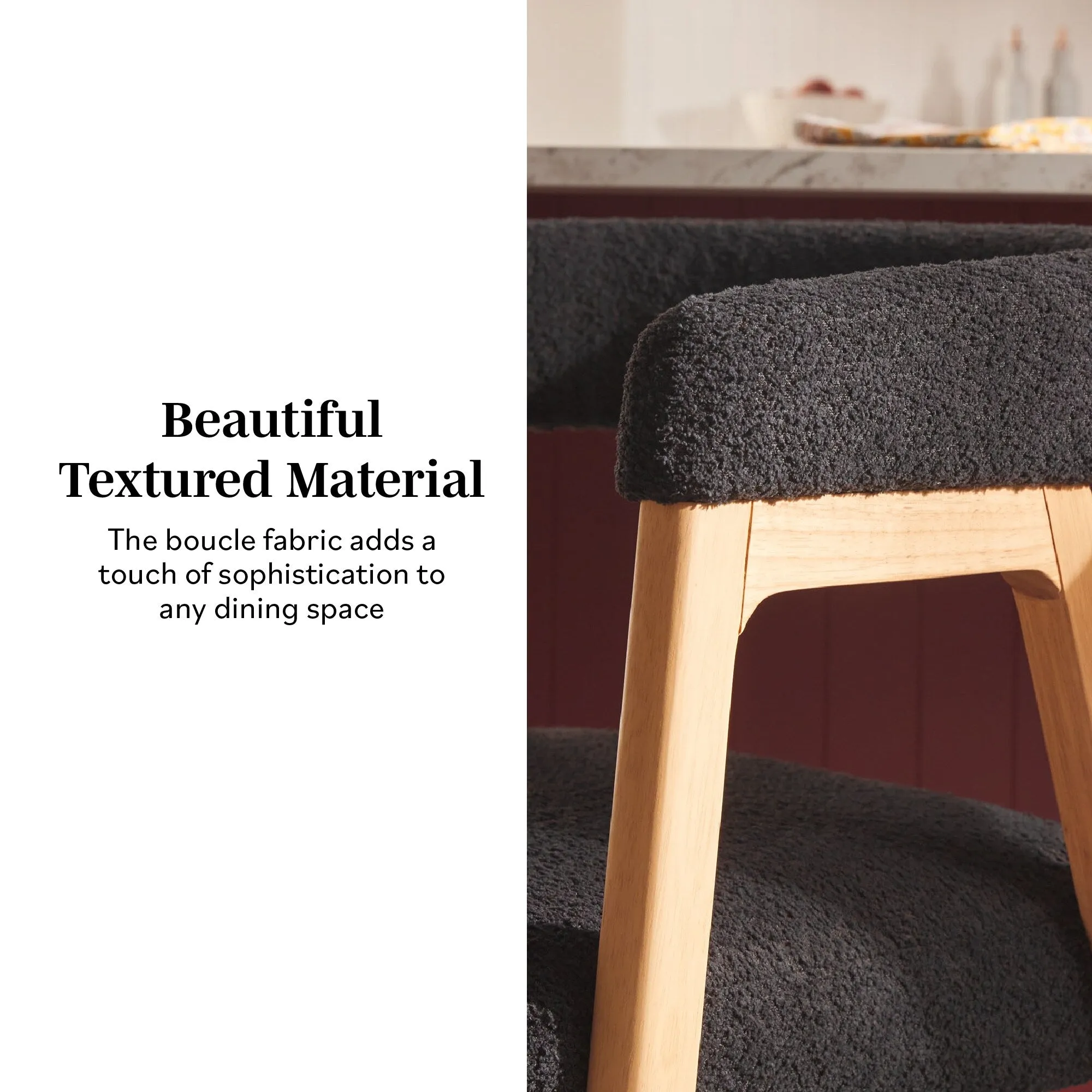 Middlebrook Modern Solid Wood Counter Stool with Boucle Upholstery
