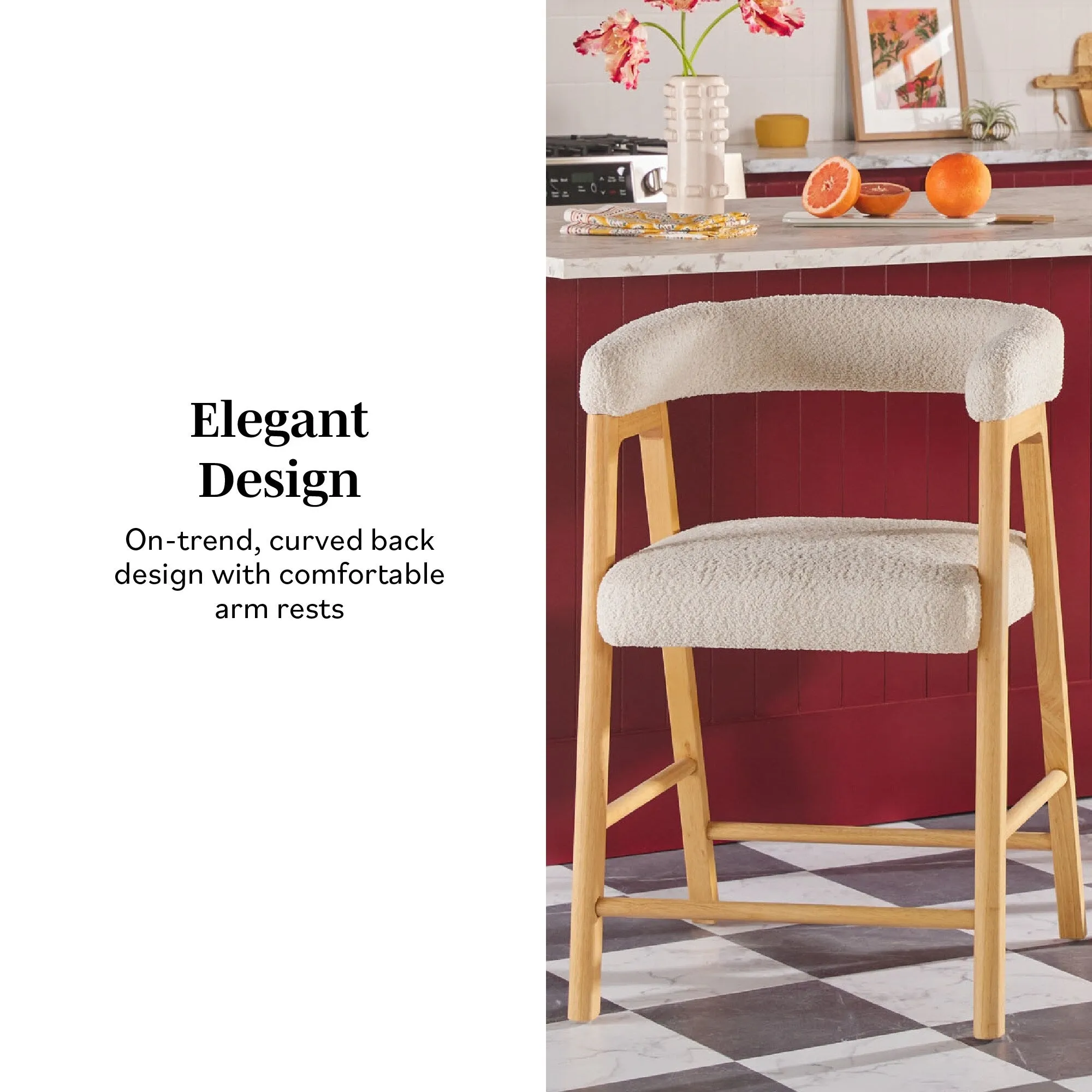 Middlebrook Modern Solid Wood Counter Stool with Boucle Upholstery
