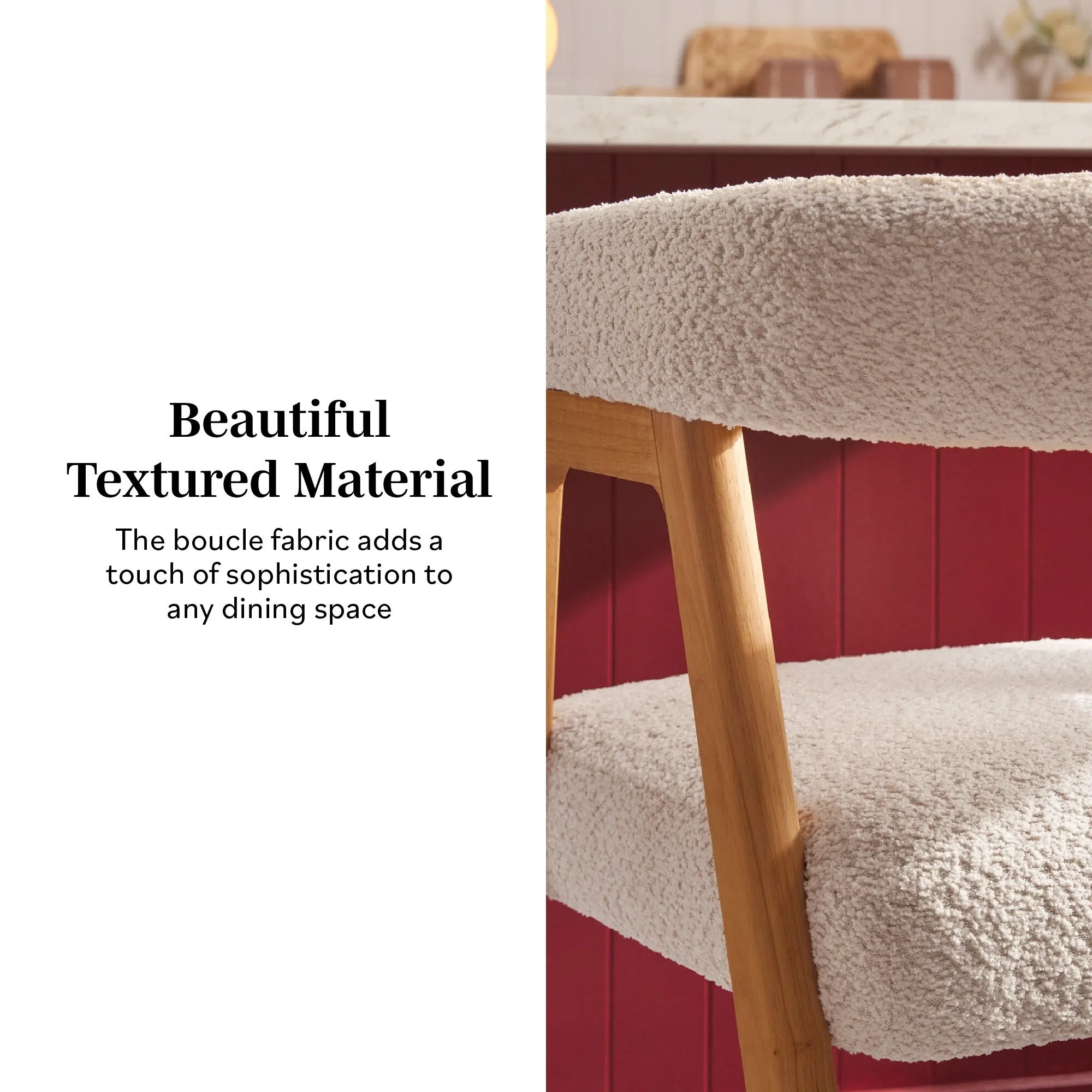 Middlebrook Modern Solid Wood Counter Stool with Boucle Upholstery