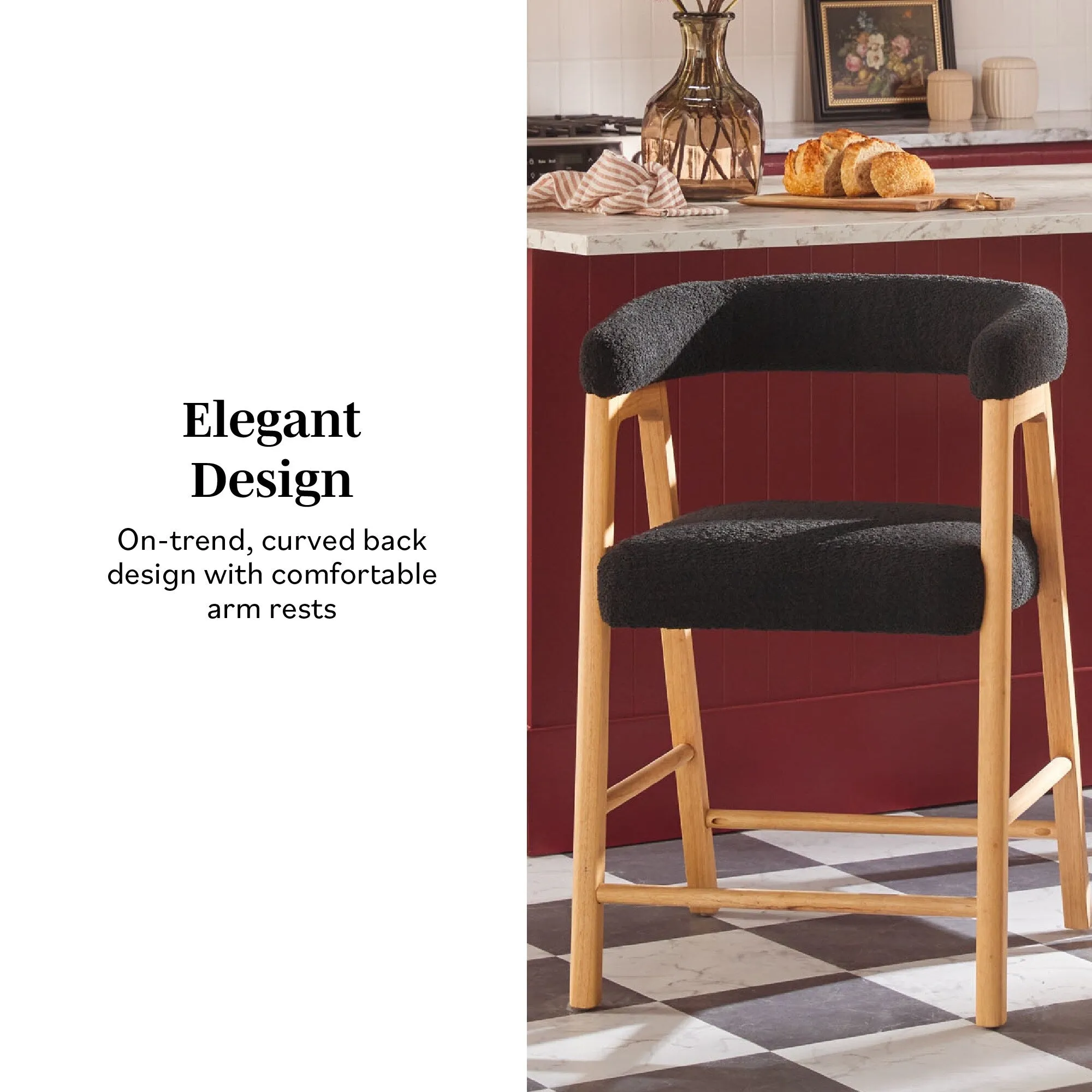 Middlebrook Modern Solid Wood Counter Stool with Boucle Upholstery