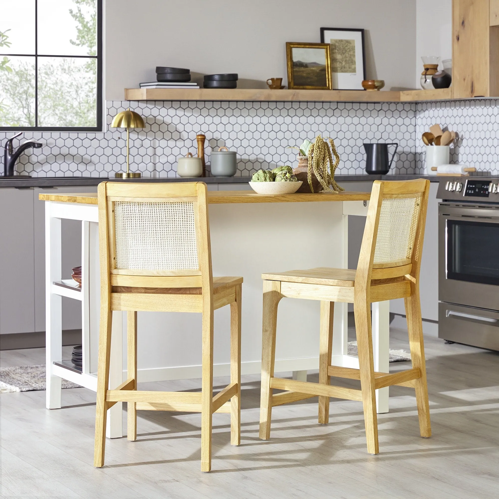 Middlebrook Transitional Counter Stool with Rattan Inset (Set of 2)