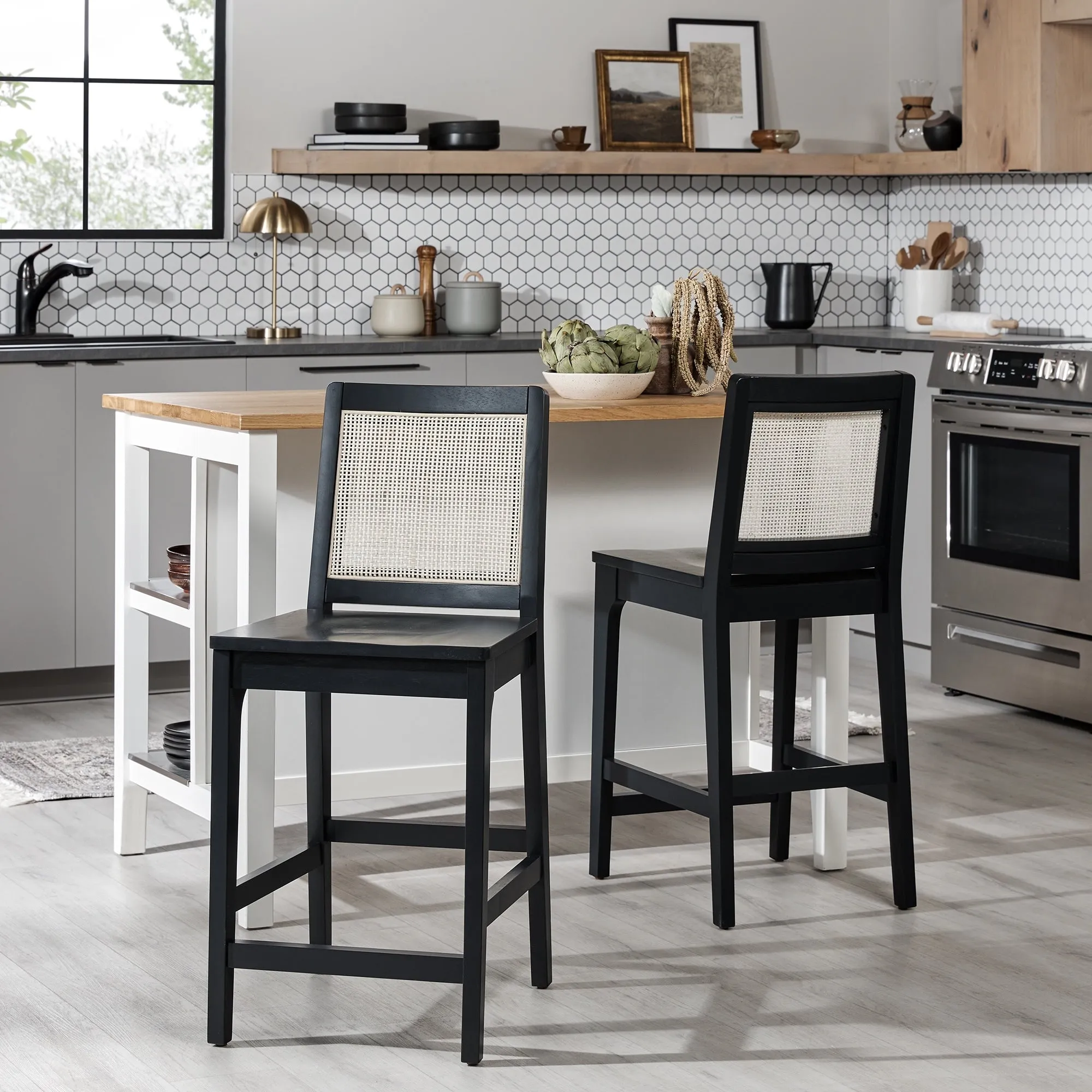 Middlebrook Transitional Counter Stool with Rattan Inset (Set of 2)