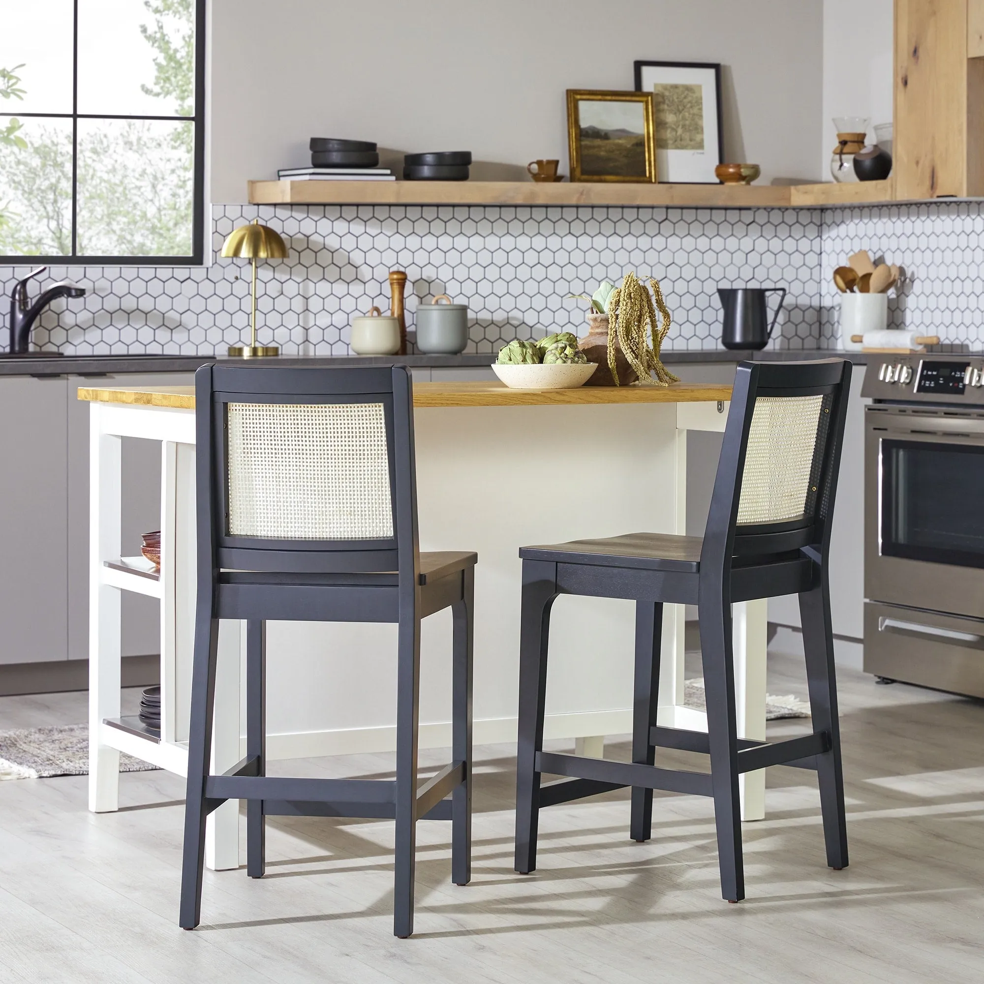 Middlebrook Transitional Counter Stool with Rattan Inset (Set of 2)