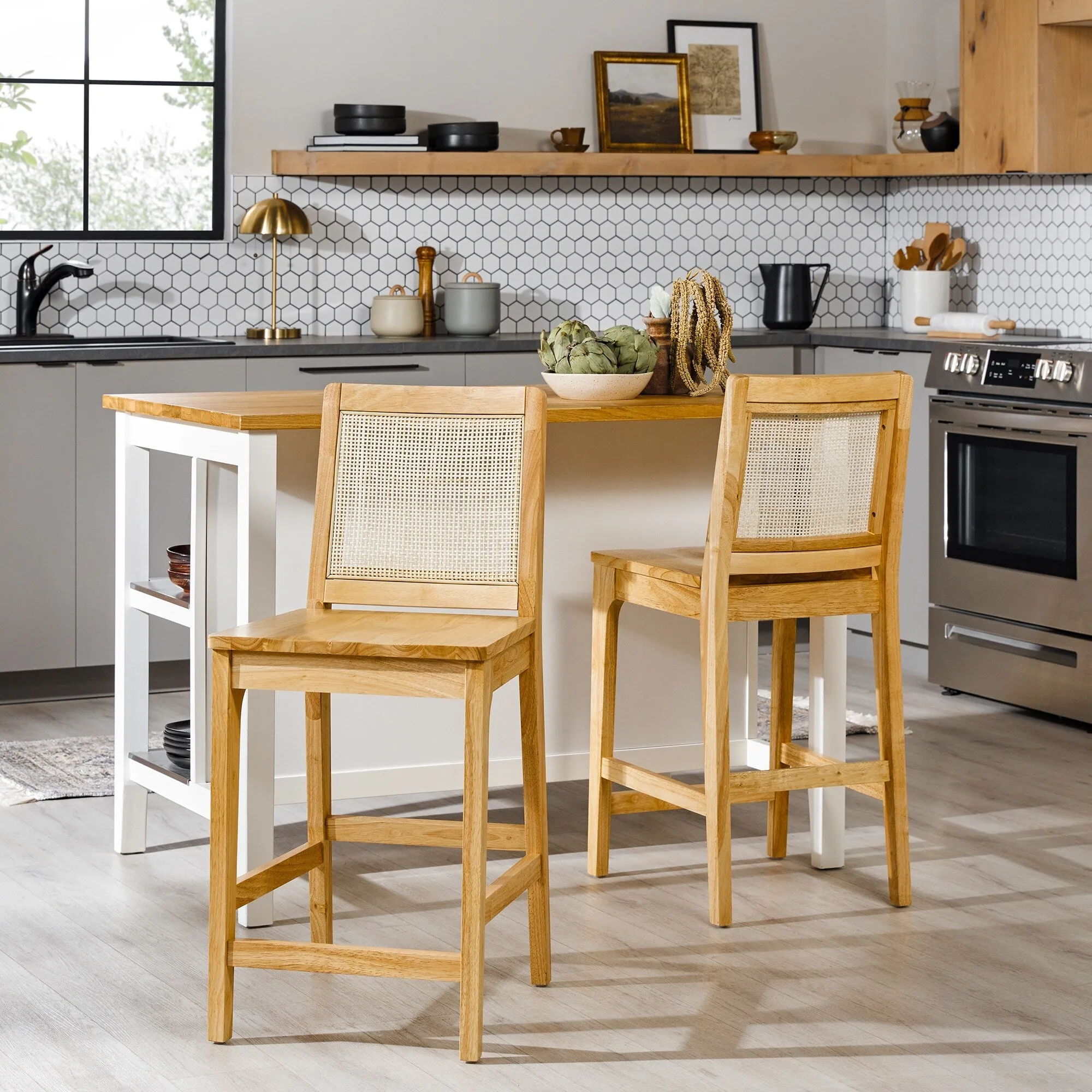 Middlebrook Transitional Counter Stool with Rattan Inset (Set of 2)