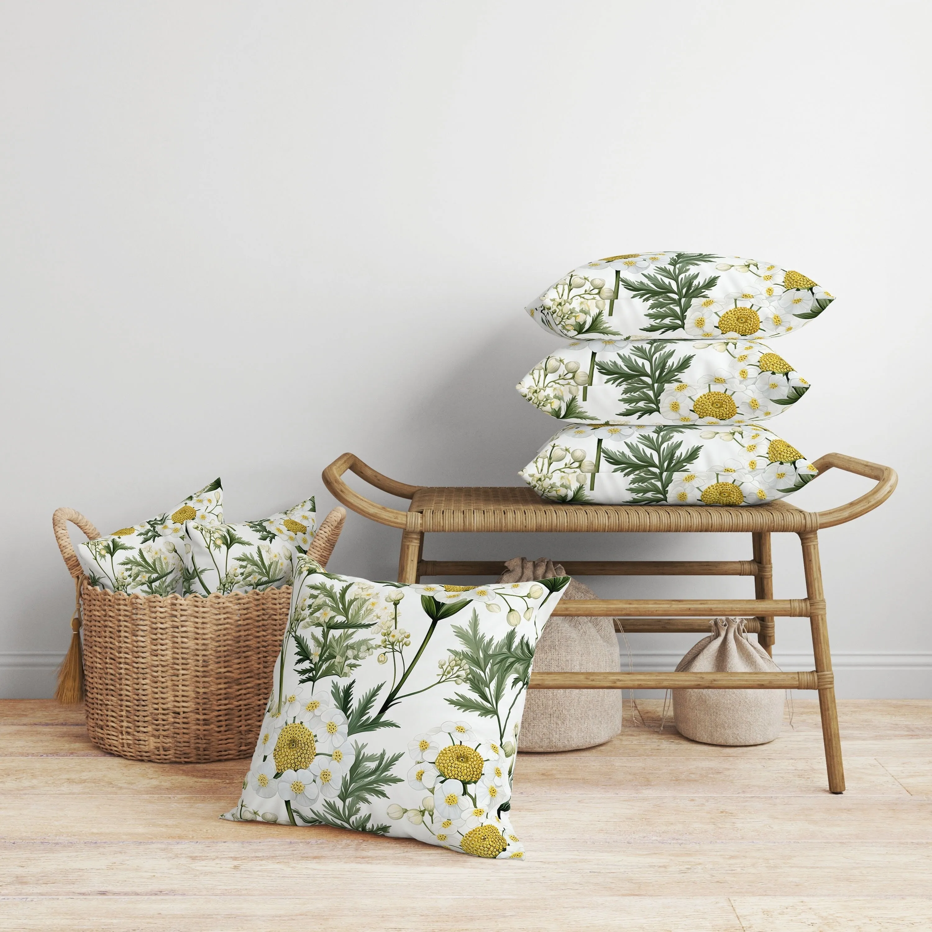 Millefolium Harmony Faux Suede Reversible Throw Pillow White and Green