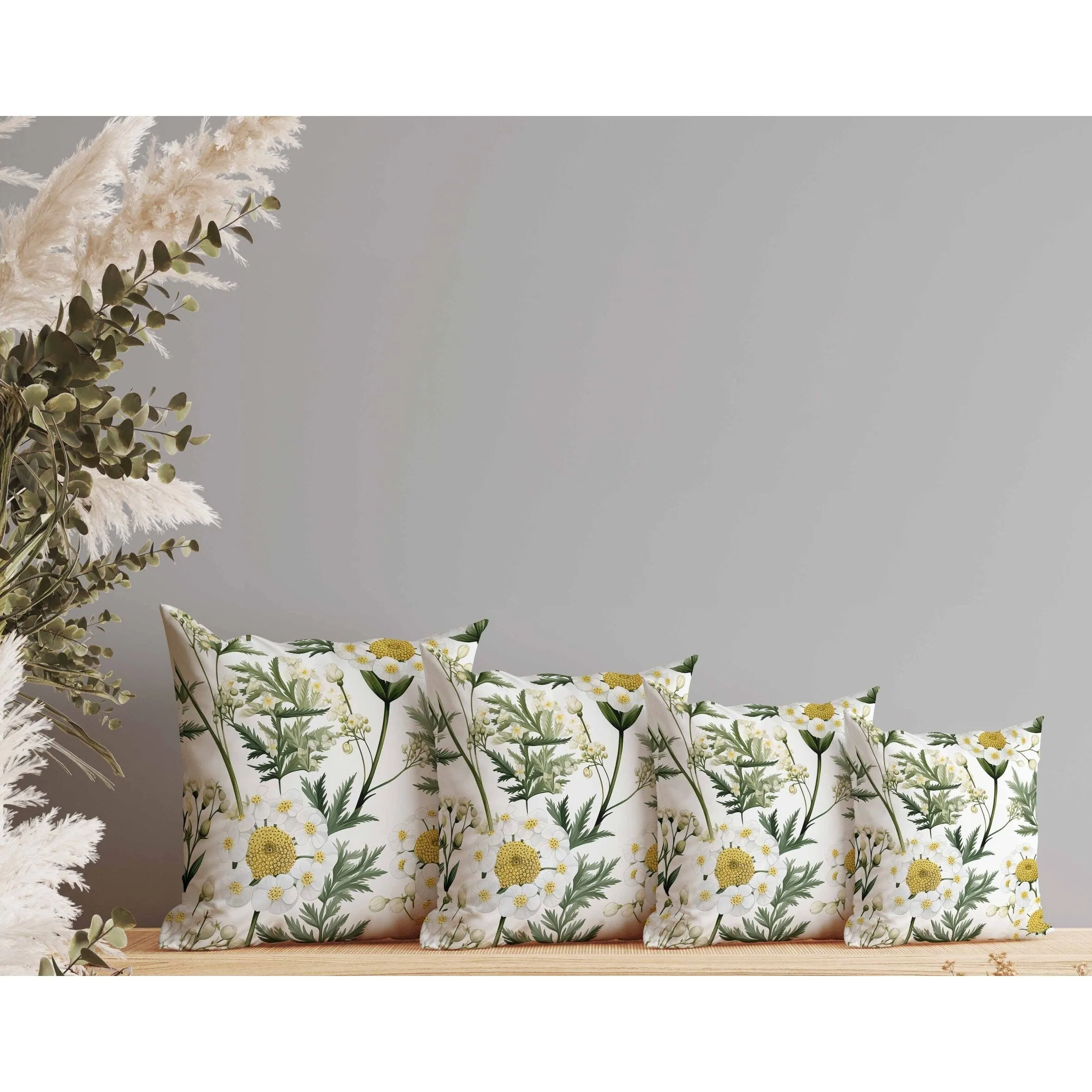 Millefolium Harmony Faux Suede Reversible Throw Pillow White and Green