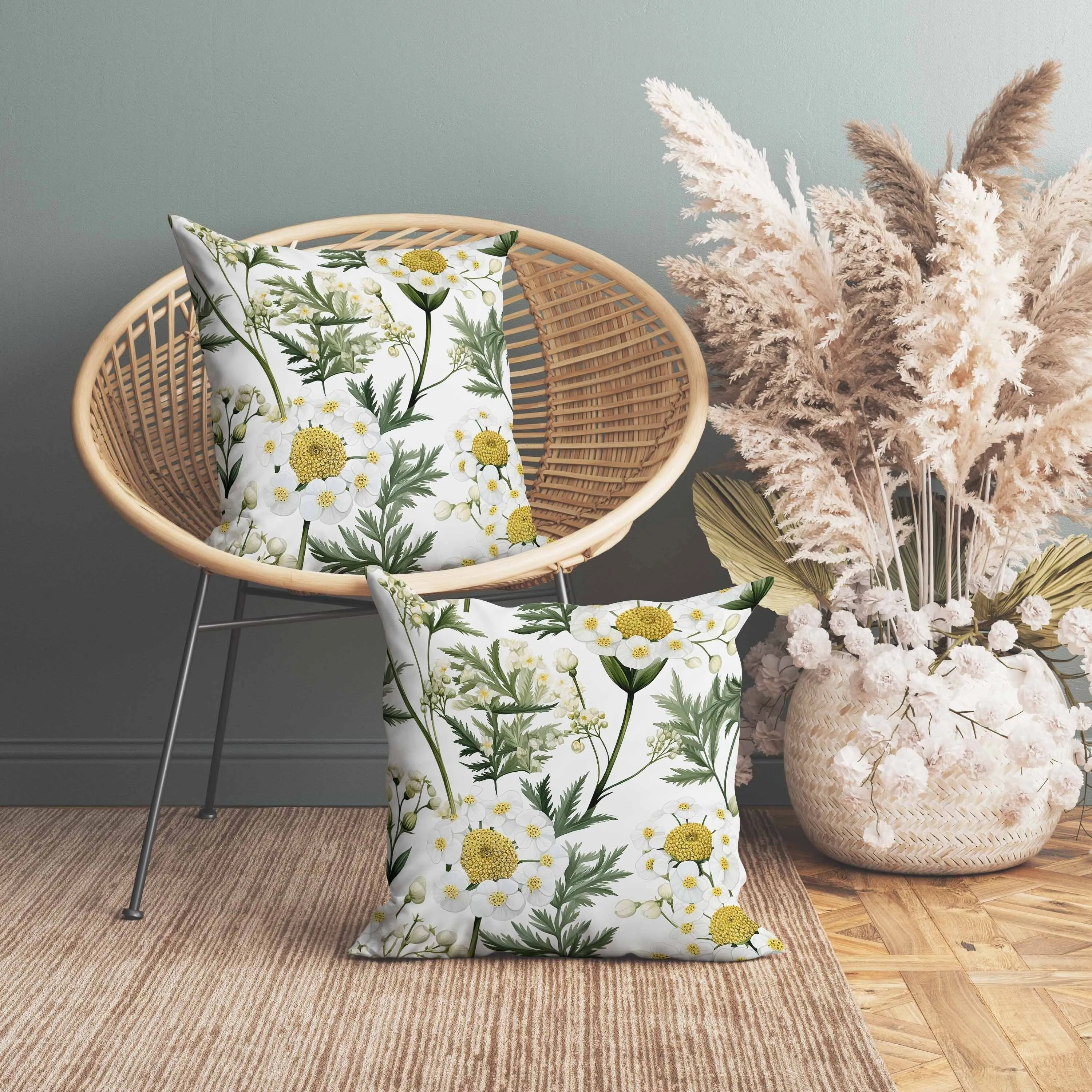 Millefolium Harmony Faux Suede Reversible Throw Pillow White and Green