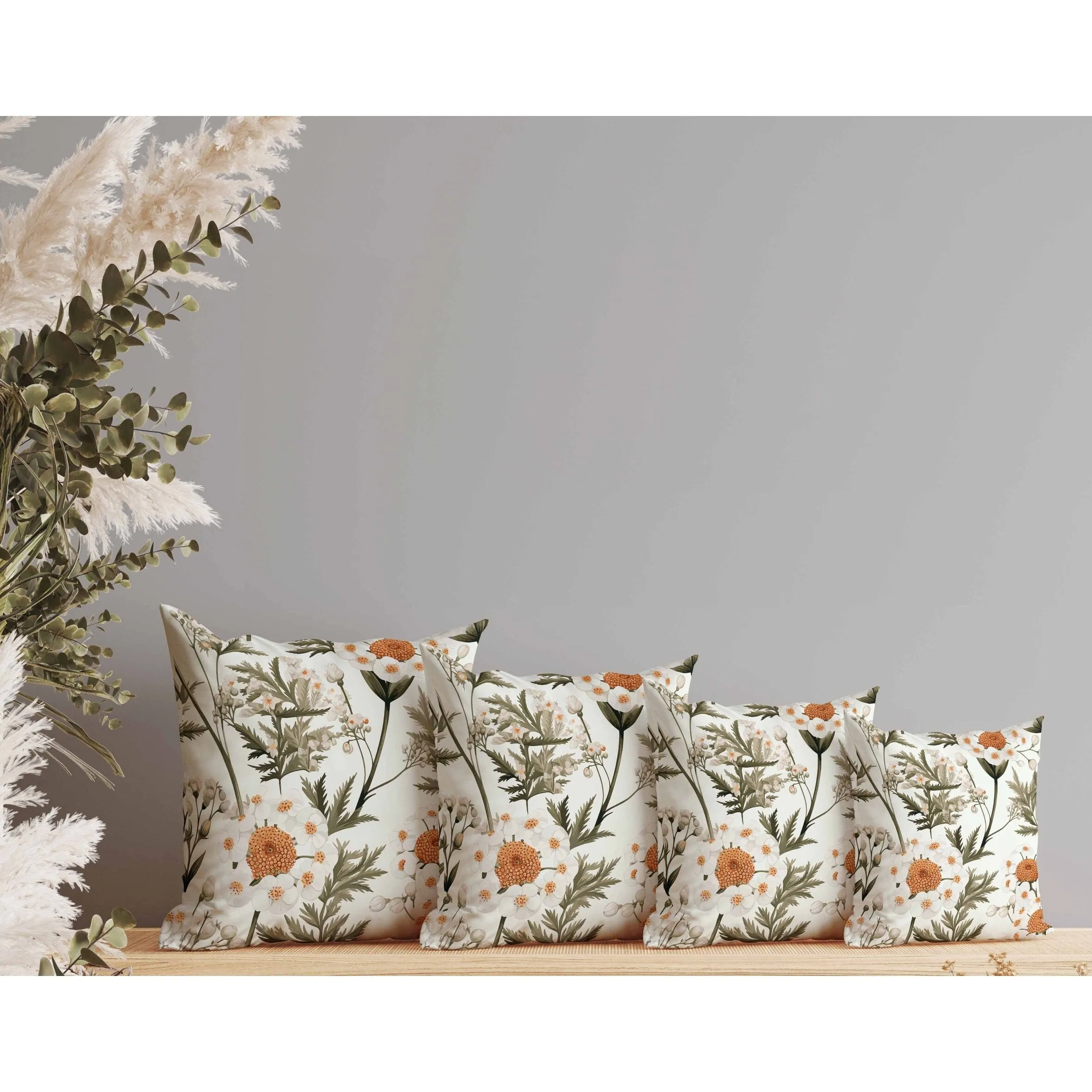 Millefolium Harmony Faux Suede Reversible Throw Pillow White and Olive