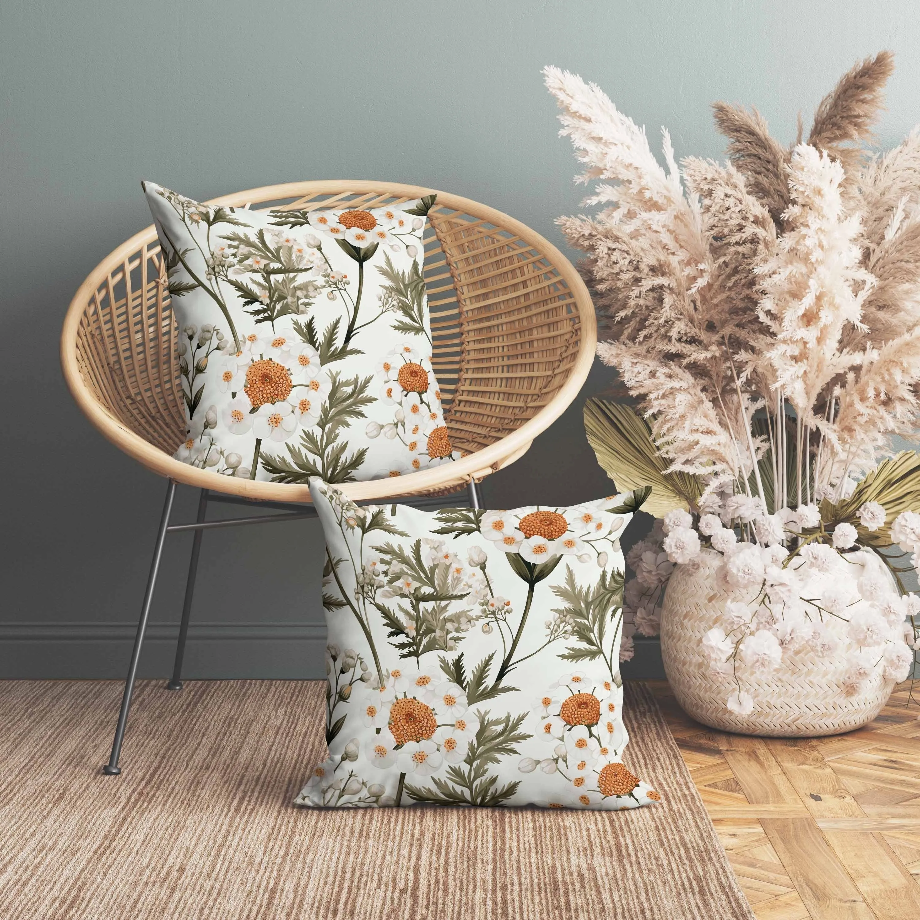 Millefolium Harmony Faux Suede Reversible Throw Pillow White and Olive