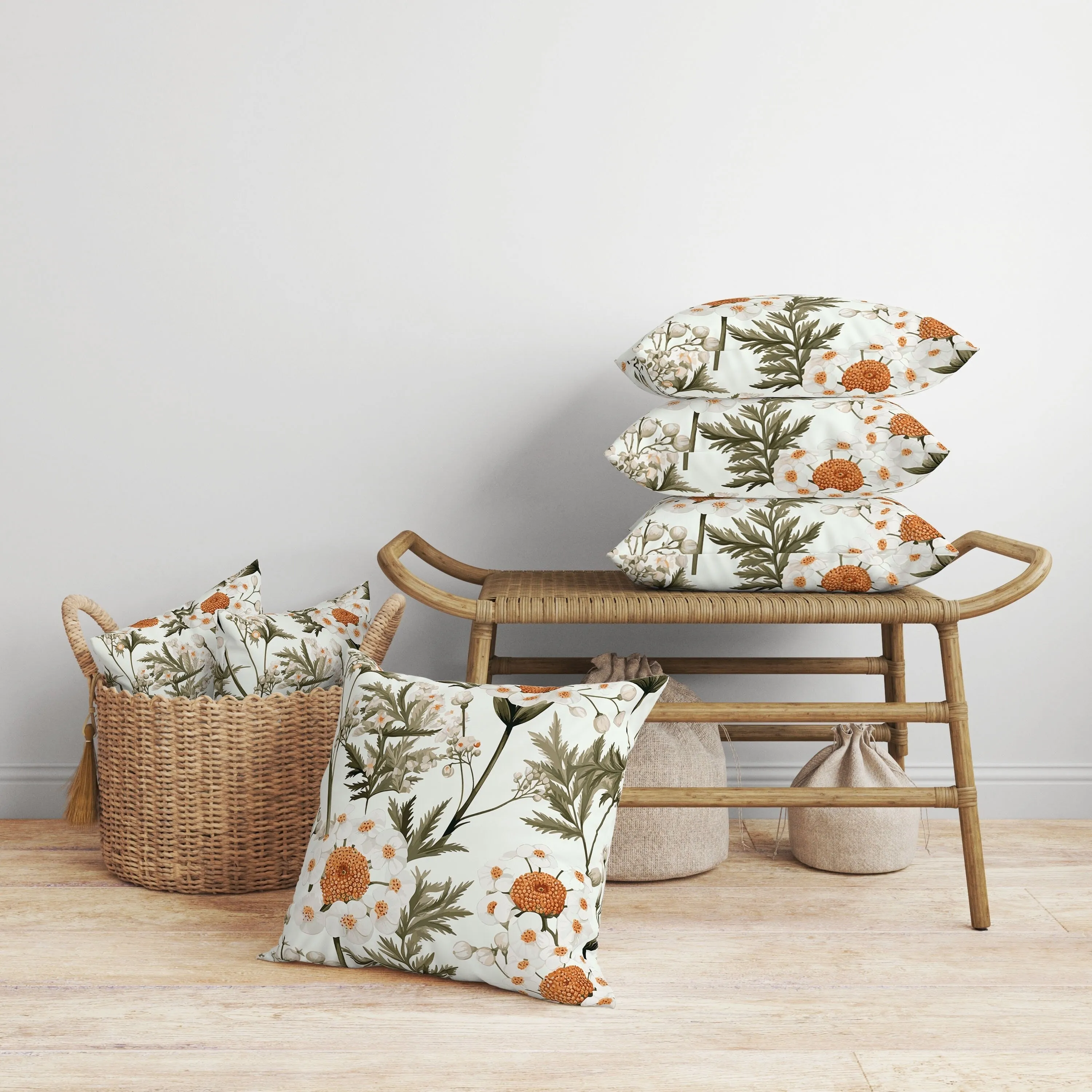 Millefolium Harmony Faux Suede Reversible Throw Pillow White and Olive