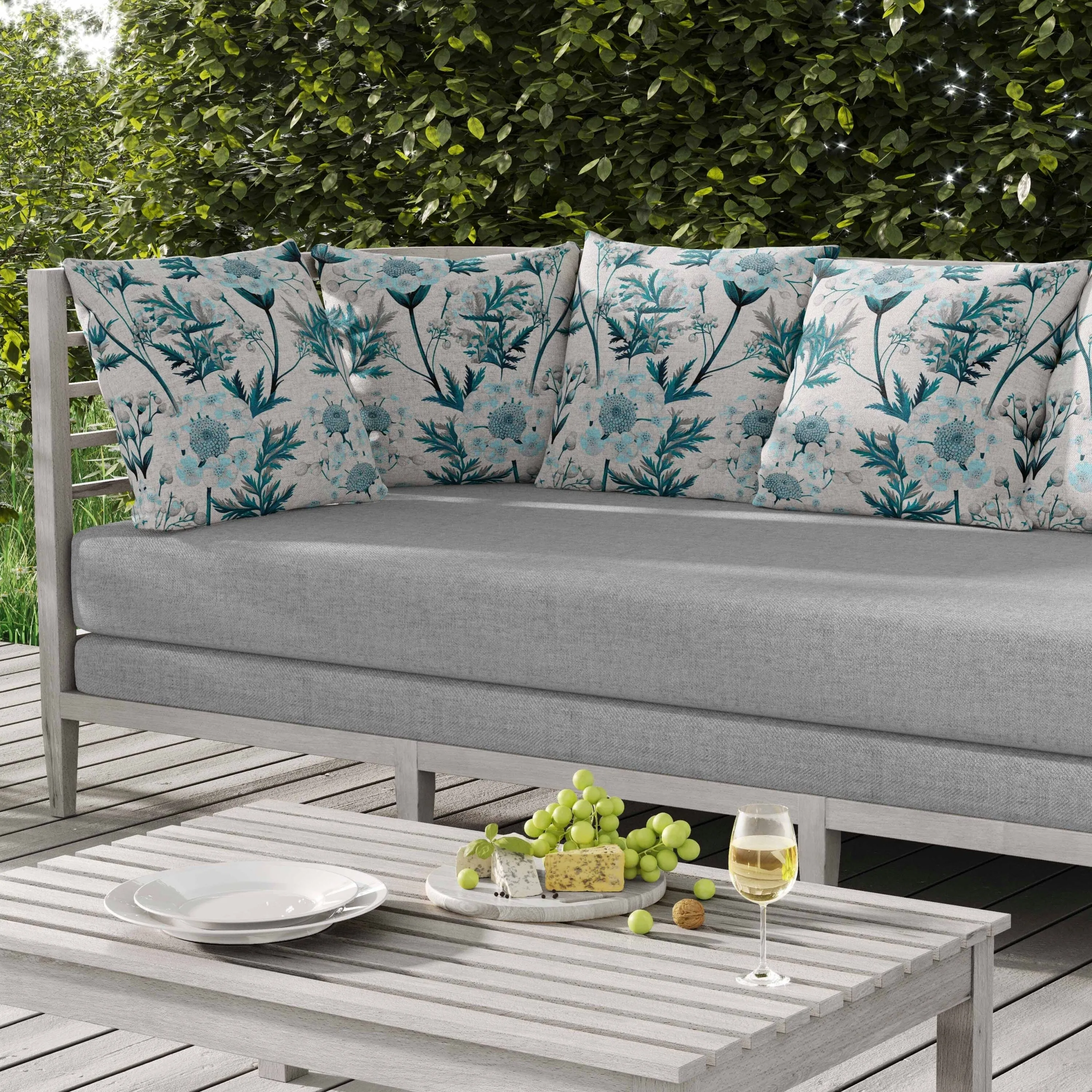 Millefolium Harmony Indoor/Outdoor Reversible Throw Pillow White and Turquoise