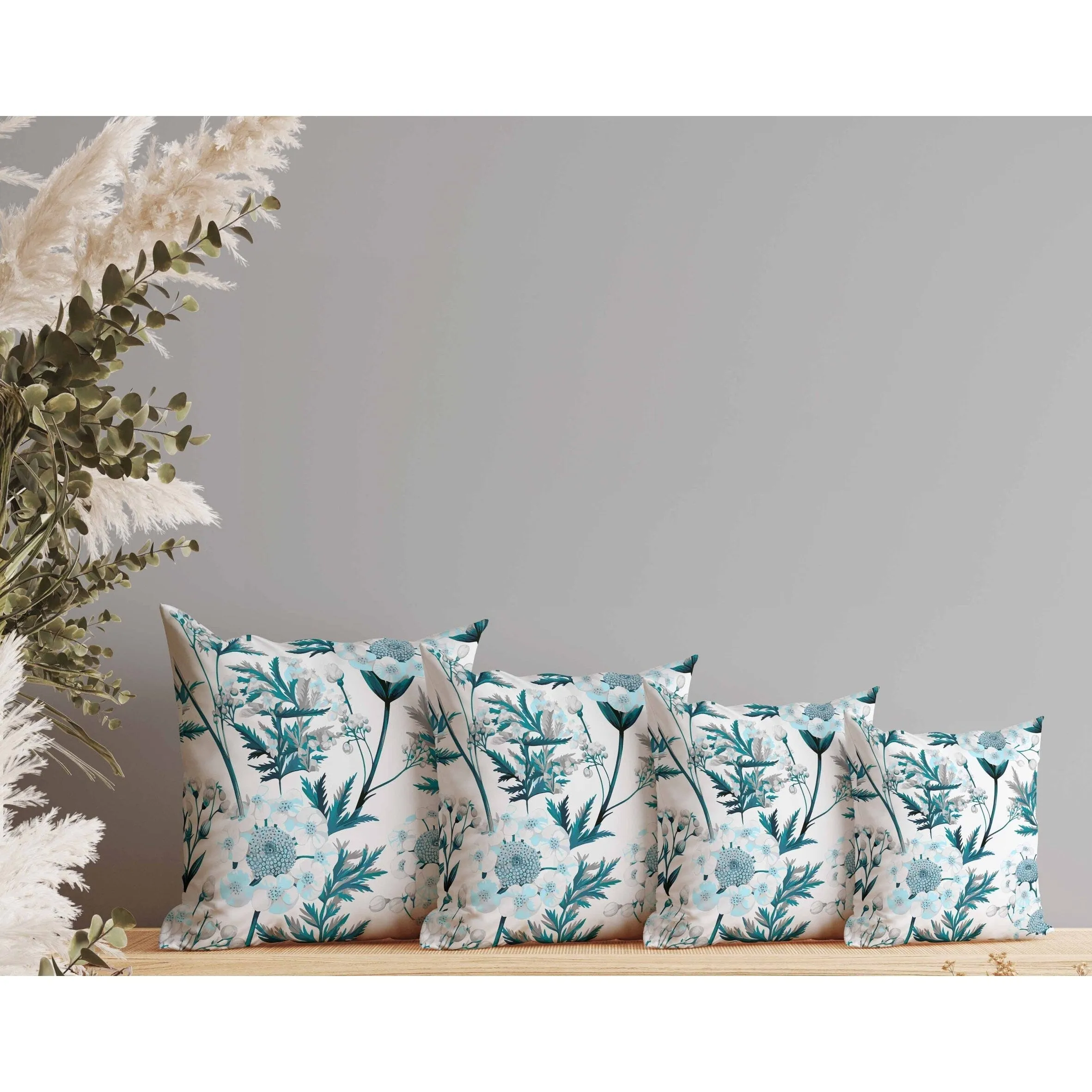 Millefolium Harmony Indoor/Outdoor Reversible Throw Pillow White and Turquoise