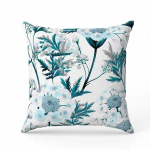 Millefolium Harmony Indoor/Outdoor Reversible Throw Pillow White and Turquoise
