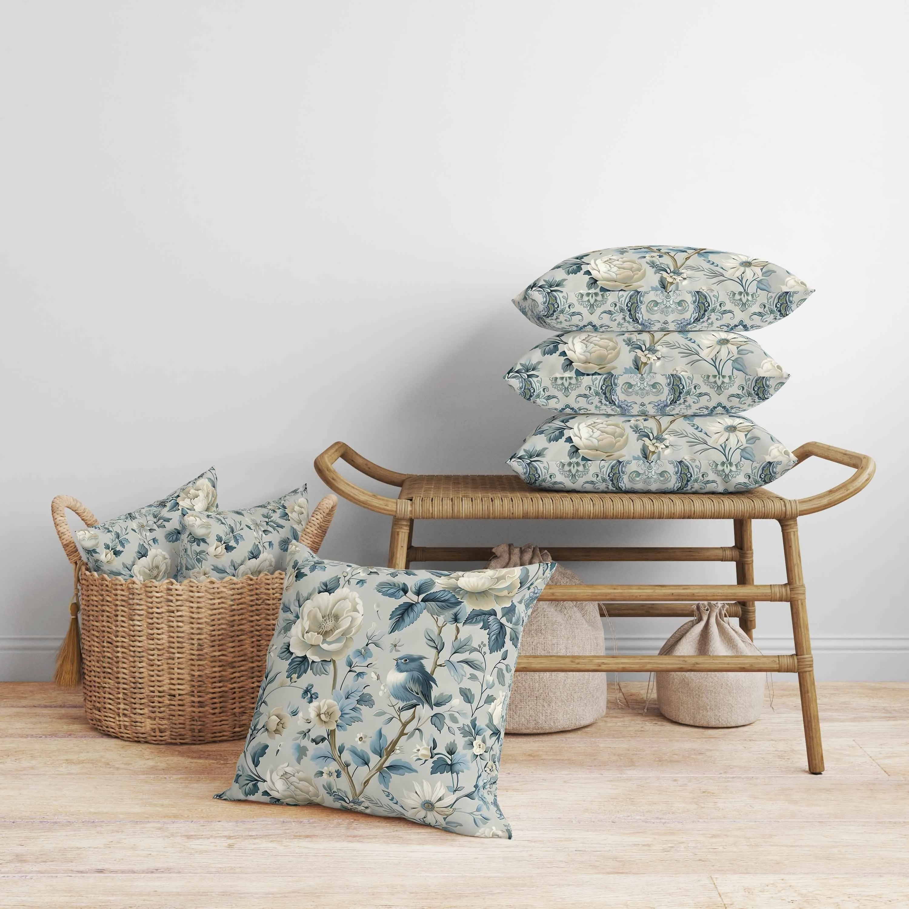 Misty Morning Faux Suede Reversible Throw Pillow Blue and Beige