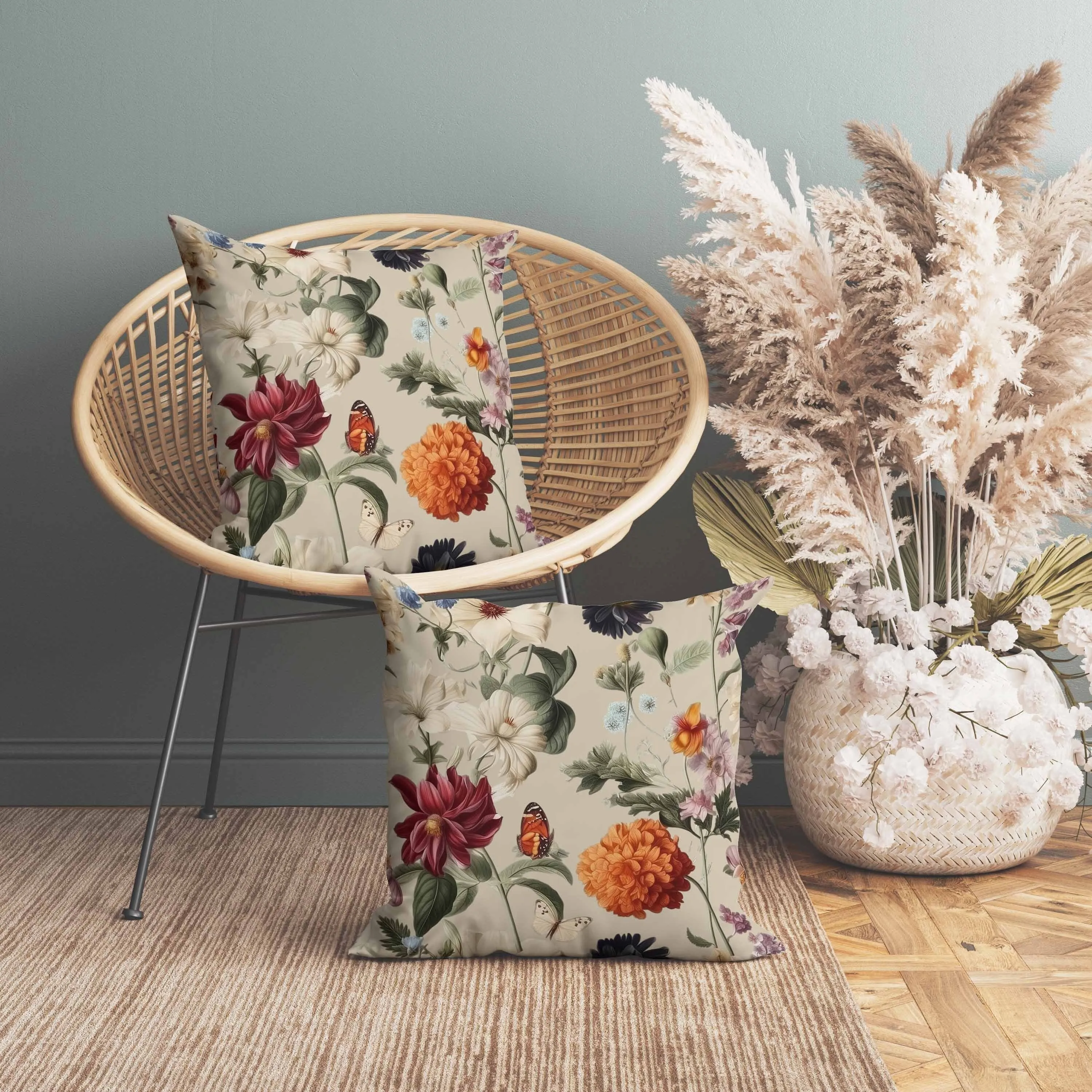 Mixed Flower Delight Faux Suede Reversible Throw Pillow Ivory and Multi