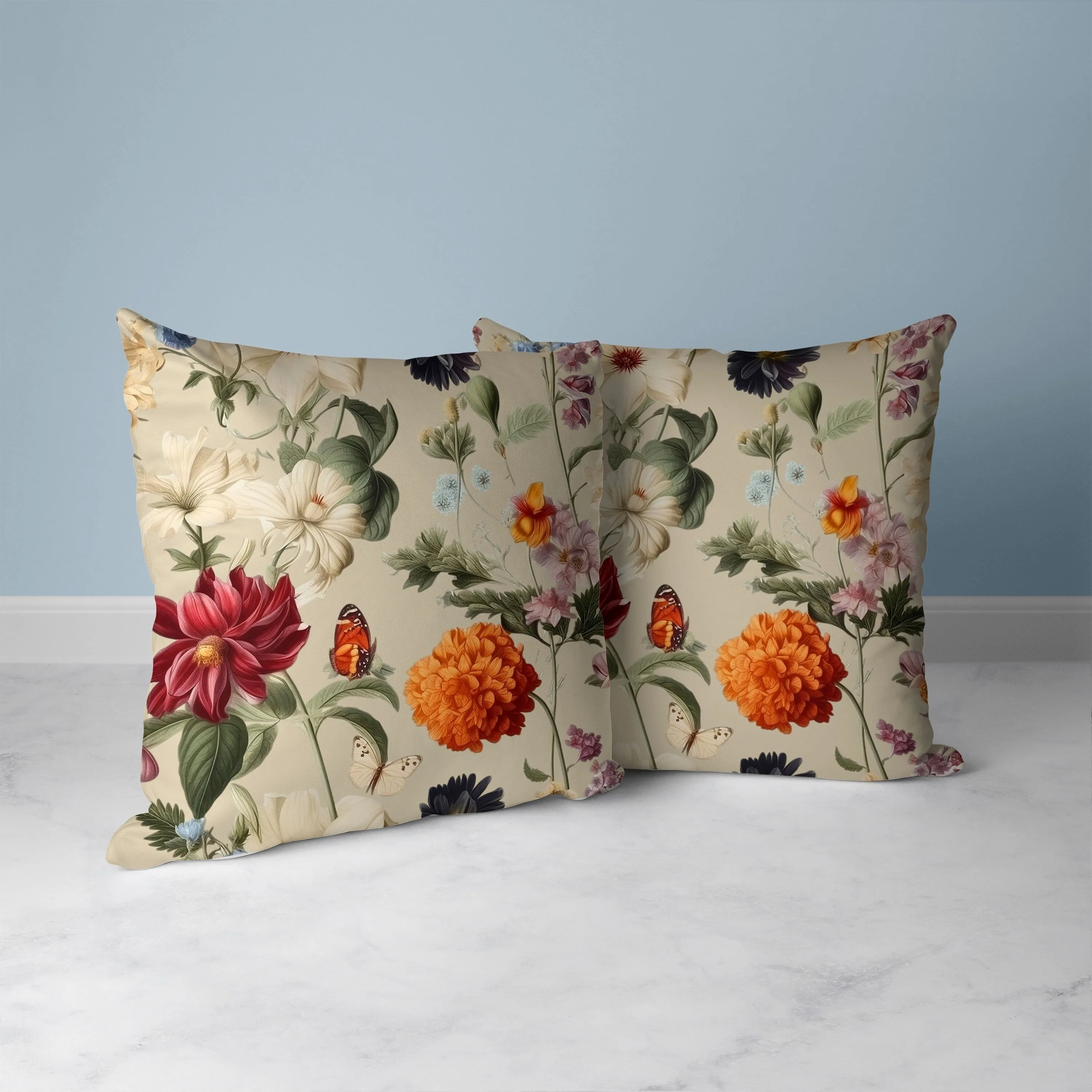Mixed Flower Delight Faux Suede Reversible Throw Pillow Ivory and Multi