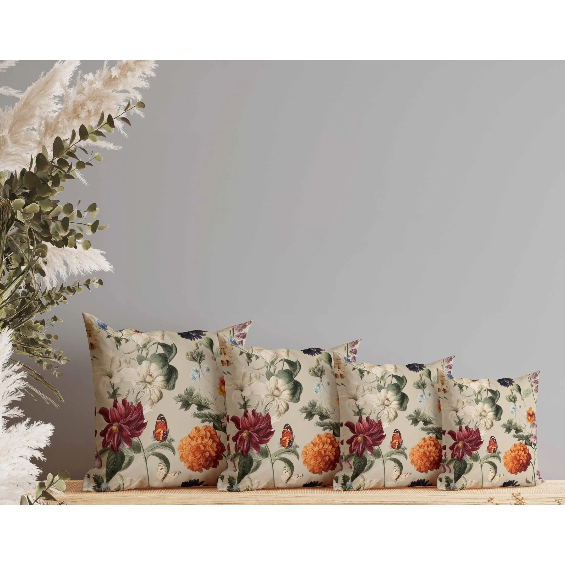 Mixed Flower Delight Faux Suede Reversible Throw Pillow Ivory and Multi