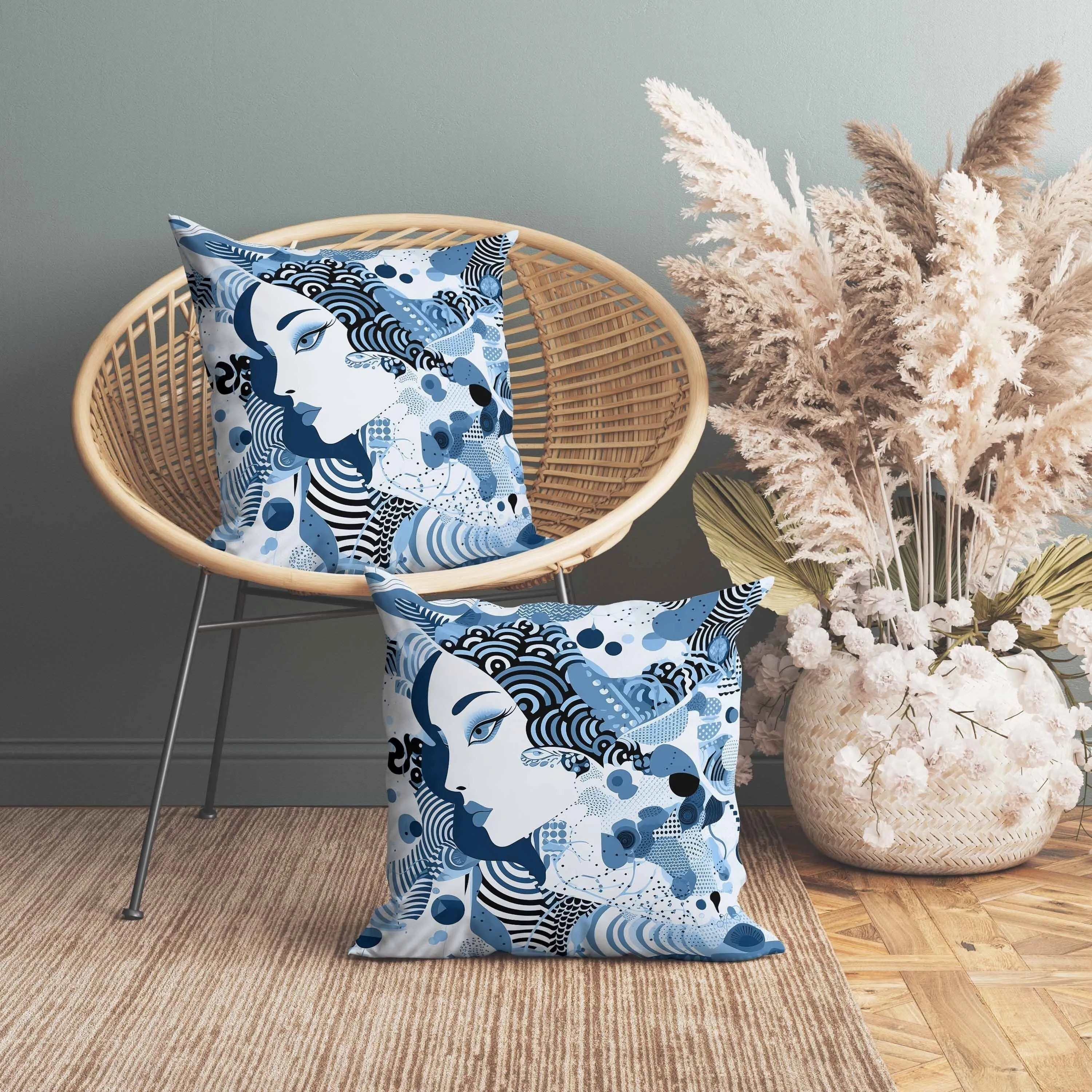 Modern Magic Faux Suede Reversible Throw Pillow Blue and Black