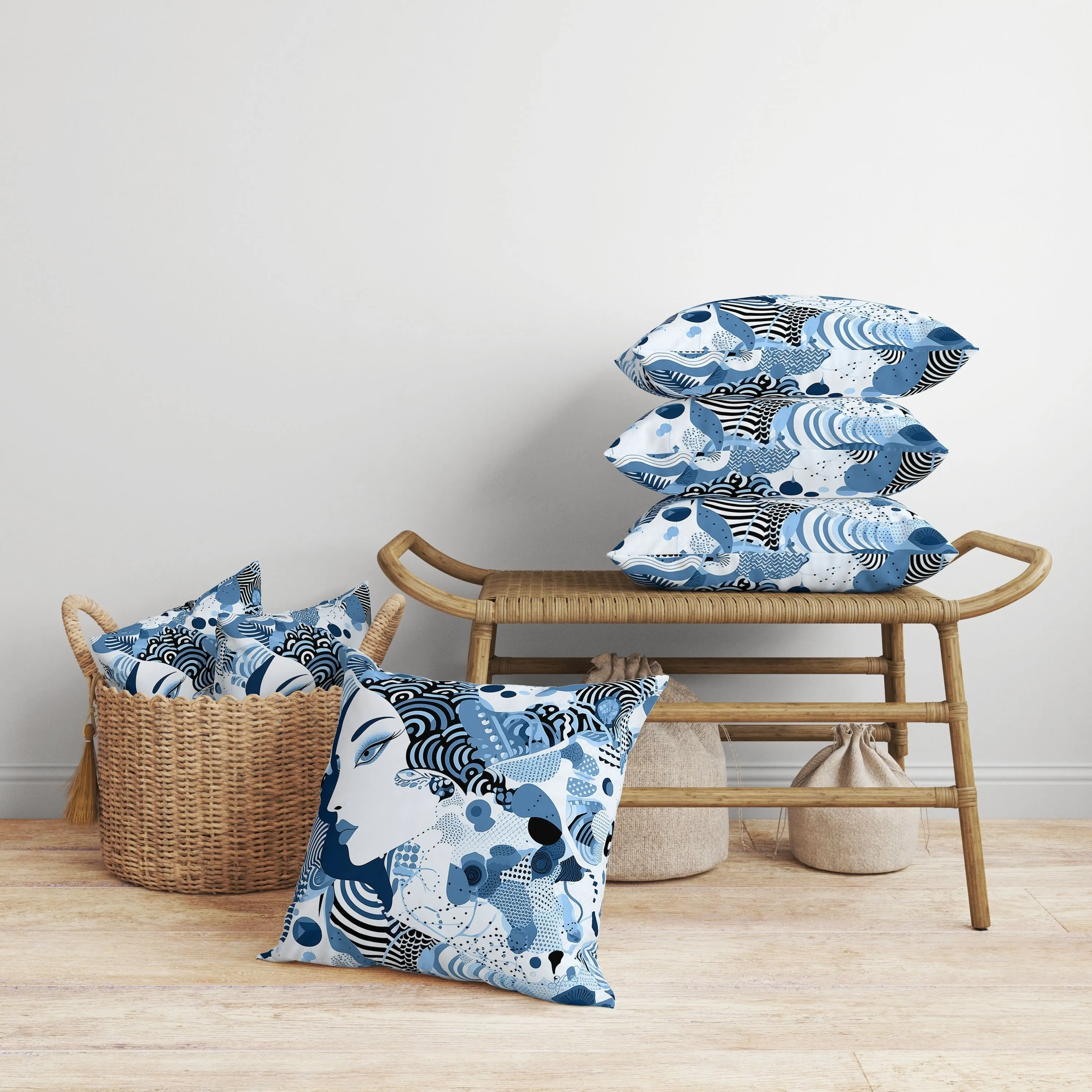 Modern Magic Faux Suede Reversible Throw Pillow Blue and Black