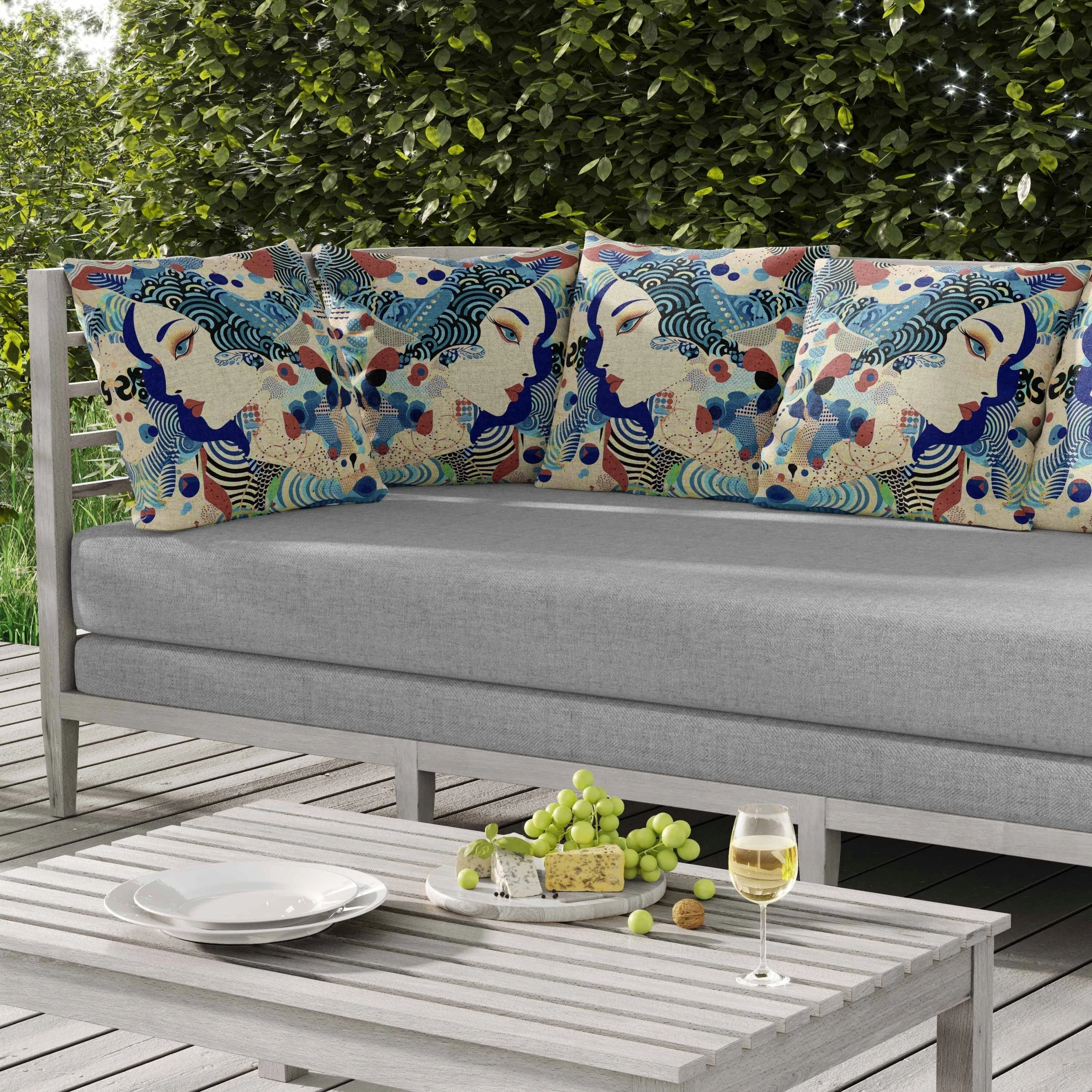 Modern Magic Indoor/Outdoor Reversible Throw Pillow Blue and Cream