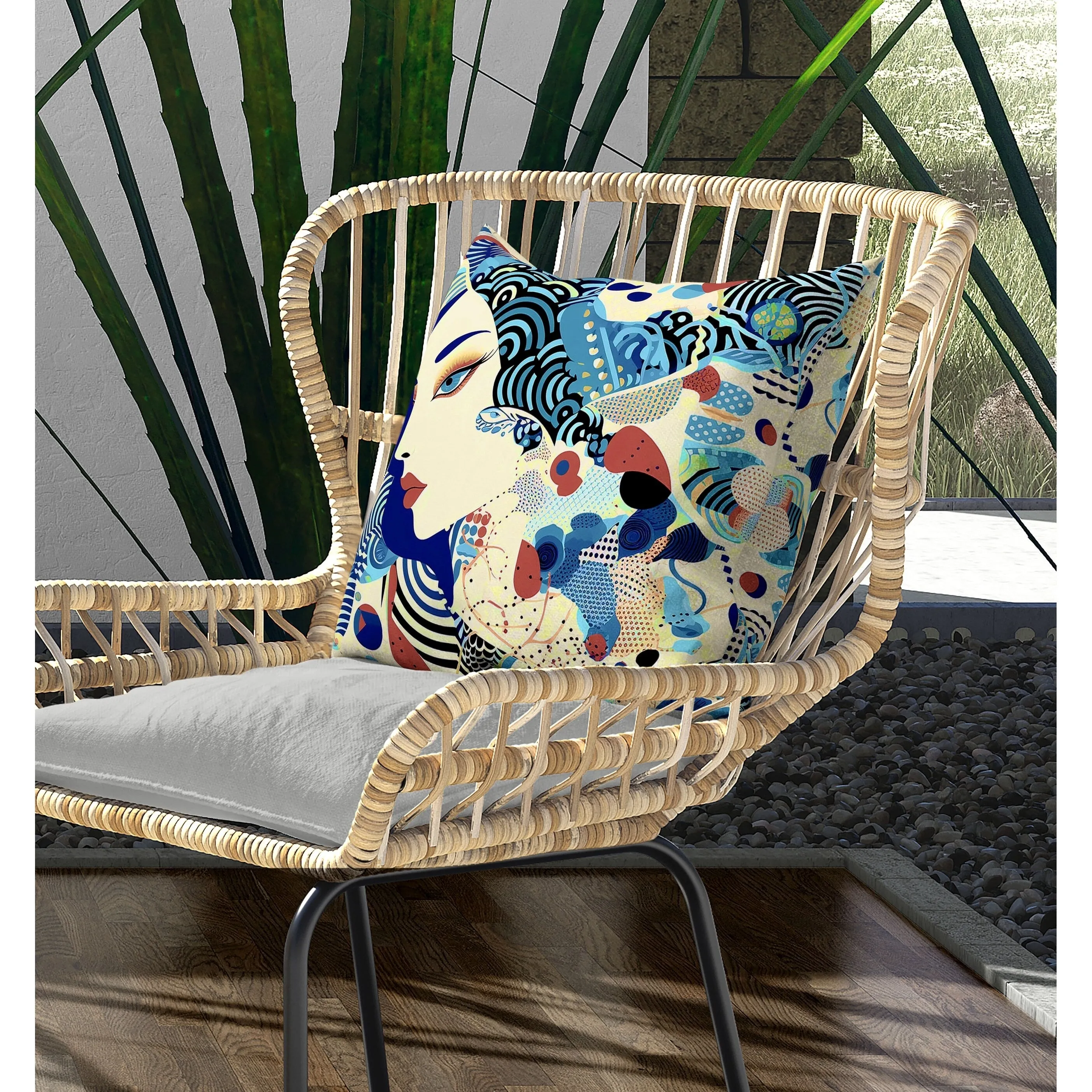 Modern Magic Indoor/Outdoor Reversible Throw Pillow Blue and Cream
