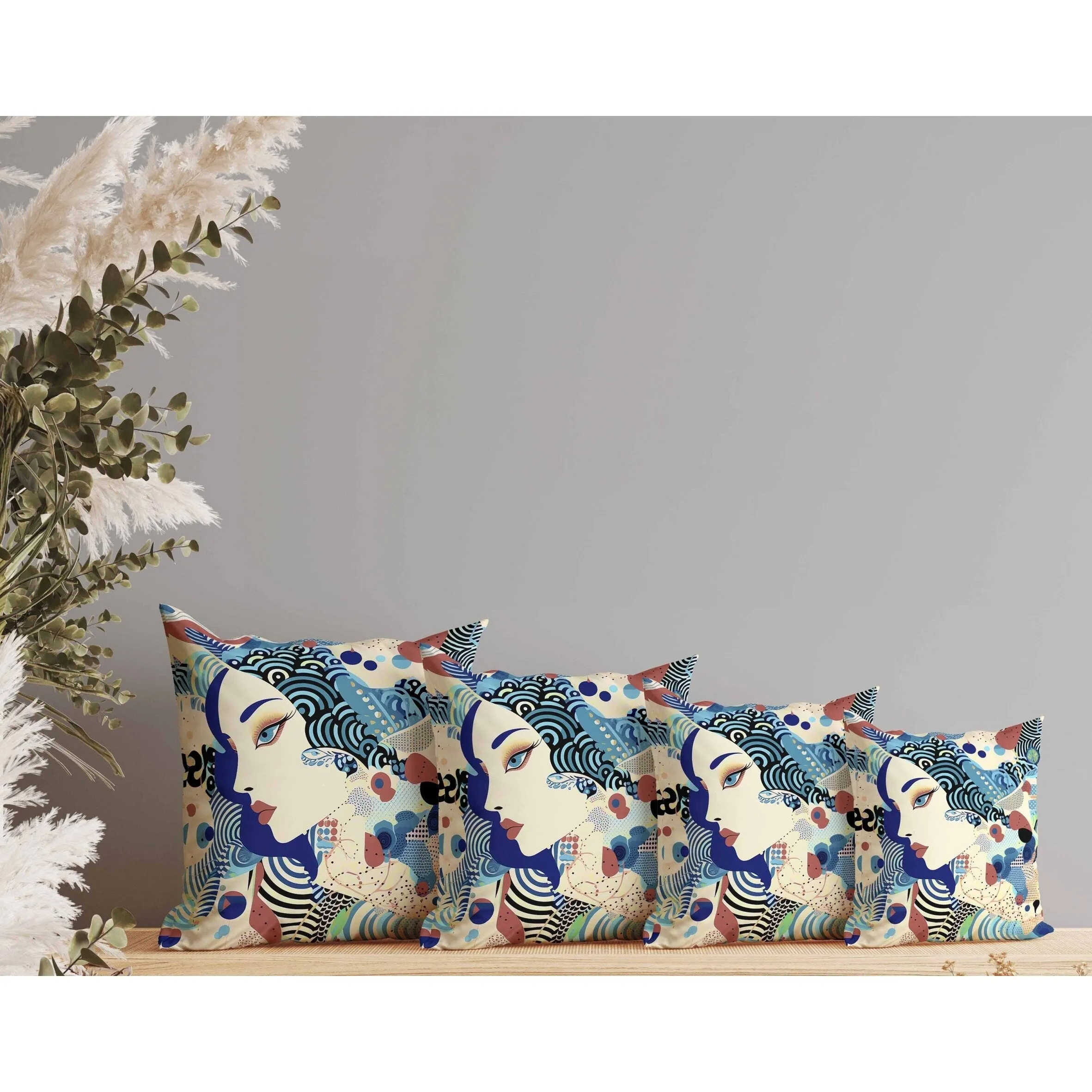 Modern Magic Indoor/Outdoor Reversible Throw Pillow Blue and Cream