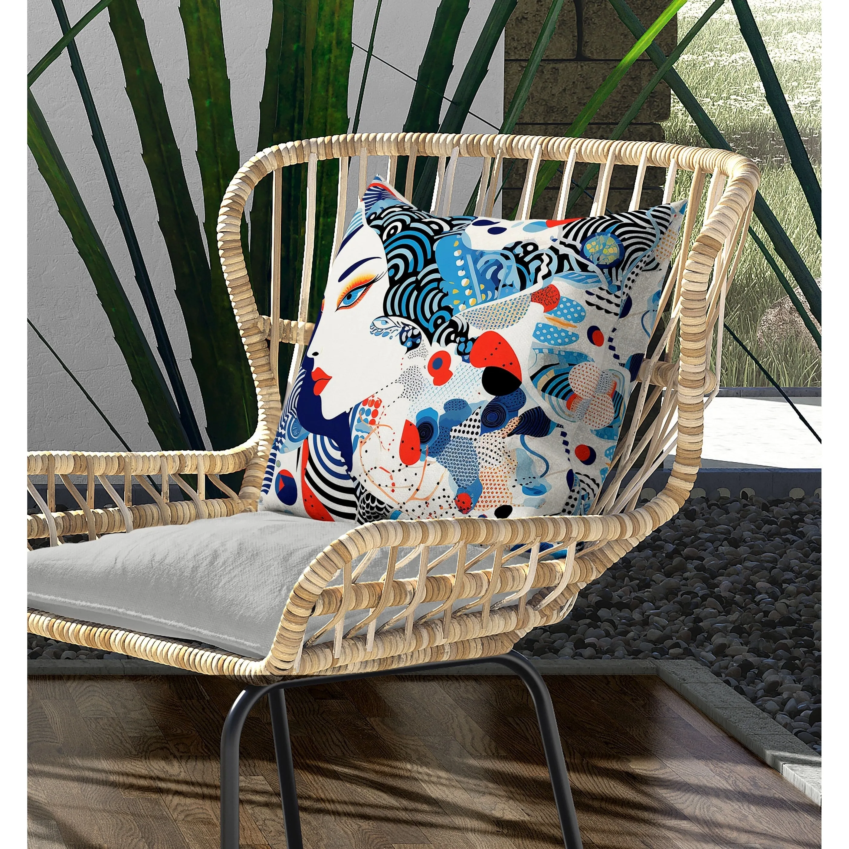 Modern Magic Indoor/Outdoor Reversible Throw Pillow Blue and Red