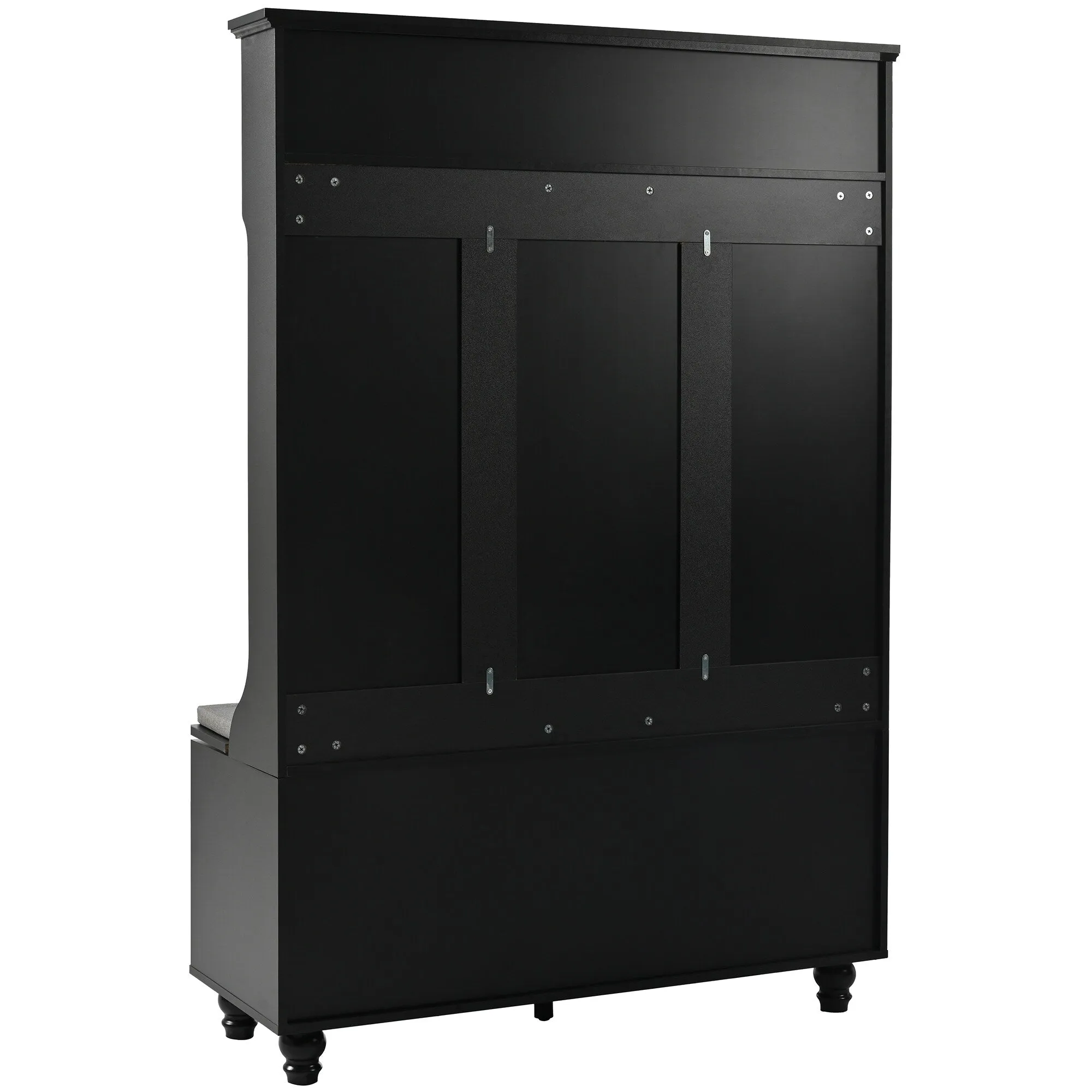 Modern Minimalist Hall Tree with Louvered Doors. Coat Rack Cushion. 4 Sturdy Hooks. for Entrance and Hallway. Living Room