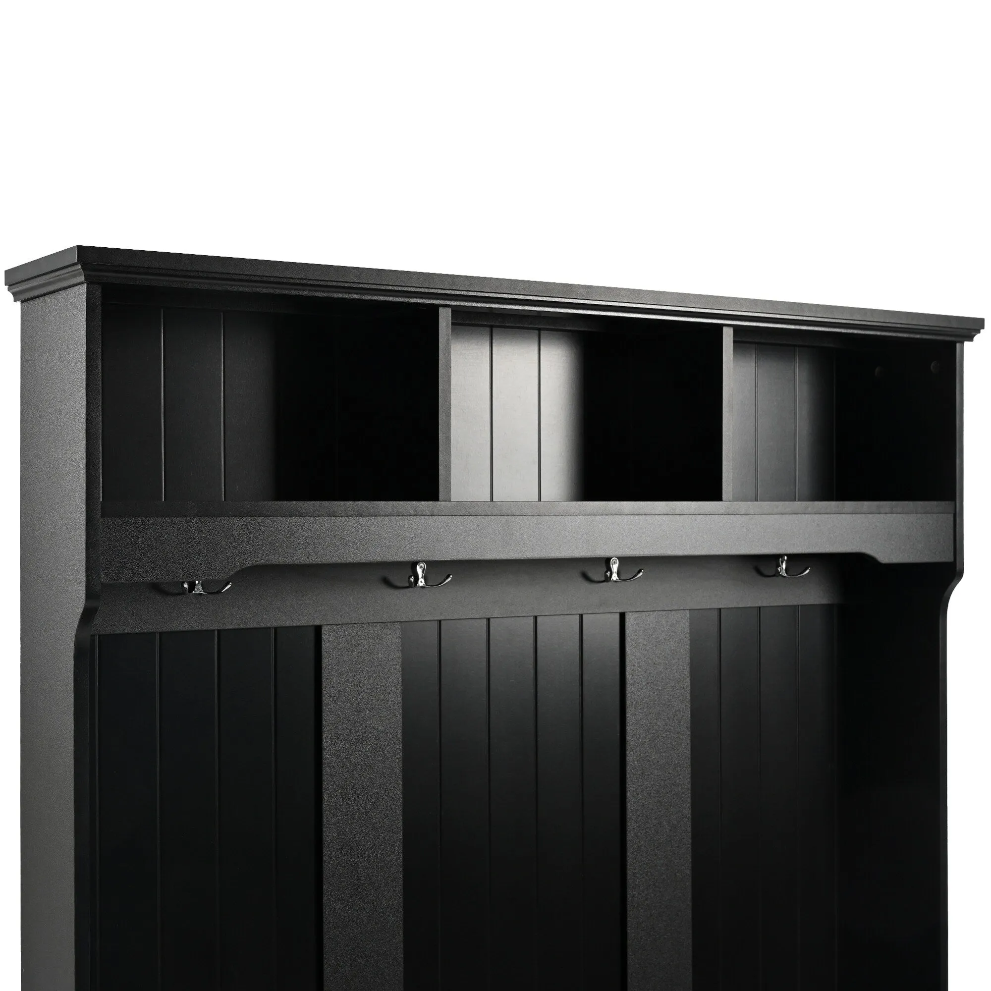 Modern Minimalist Hall Tree with Louvered Doors. Coat Rack Cushion. 4 Sturdy Hooks. for Entrance and Hallway. Living Room