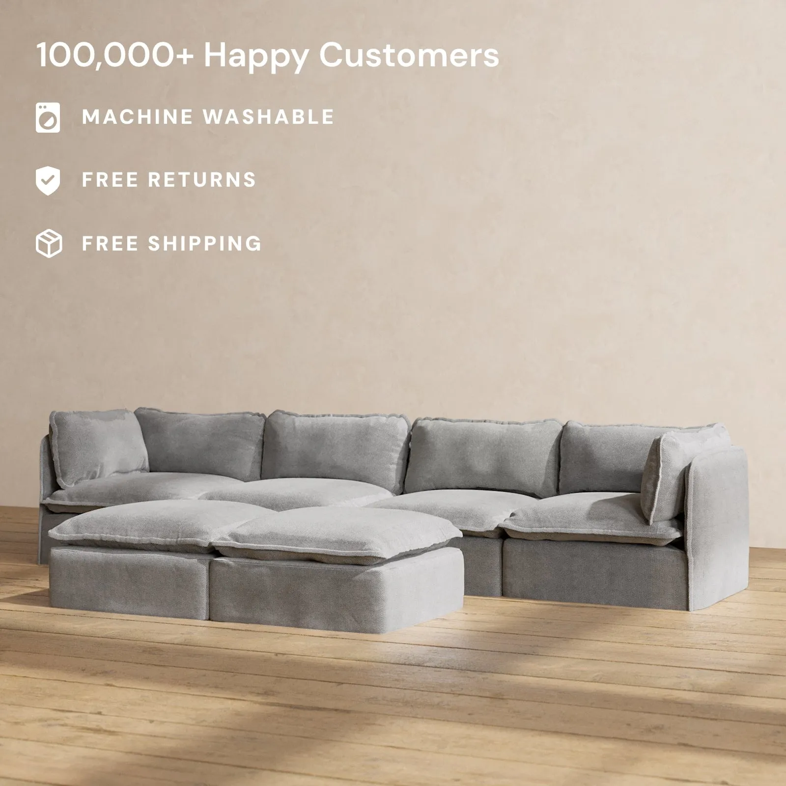 Modular Performance 4-Seater   Bench Ottoman in Ash | Deluxe Blend