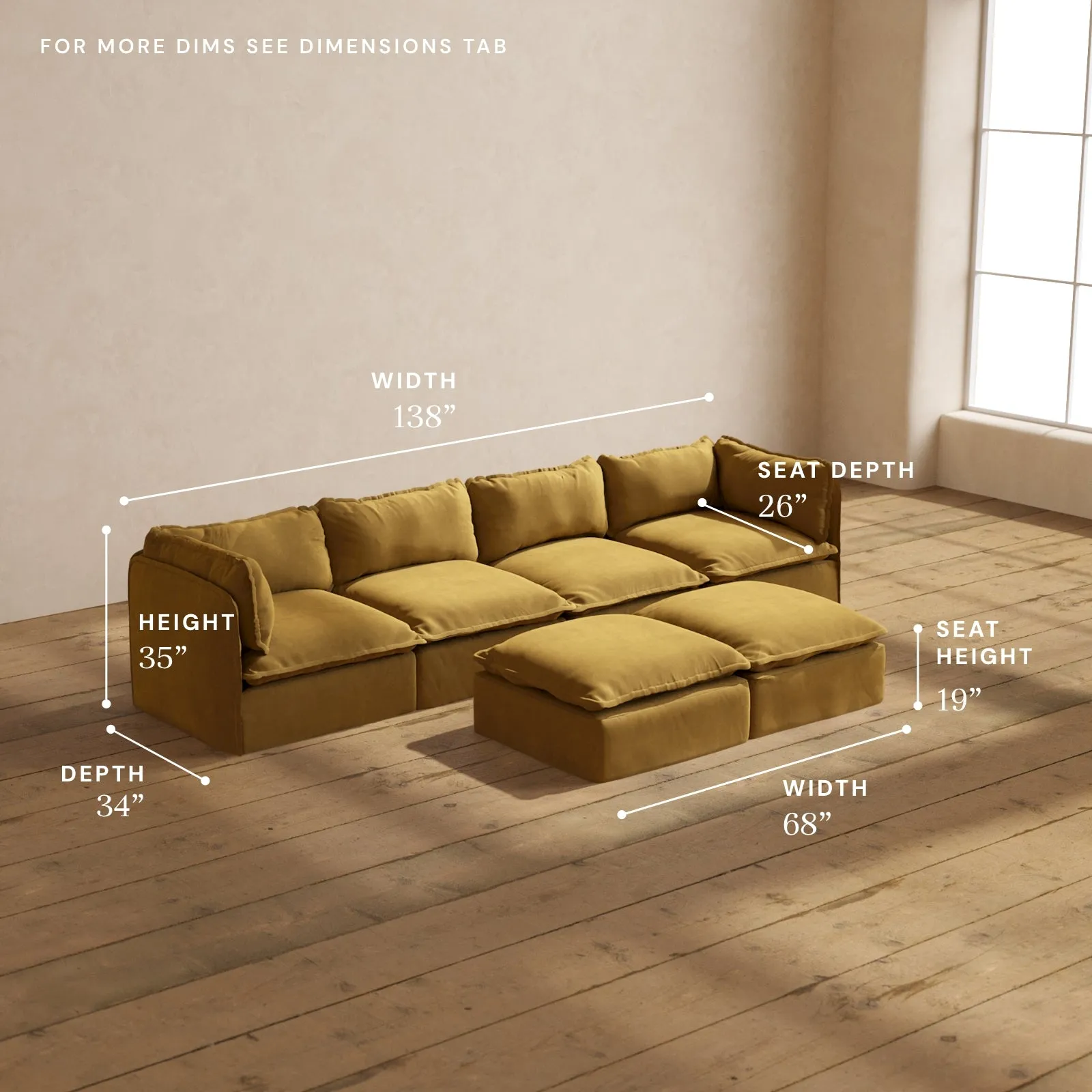 Modular Performance 4-Seater   Bench Ottoman in Toffee | Deluxe Blend
