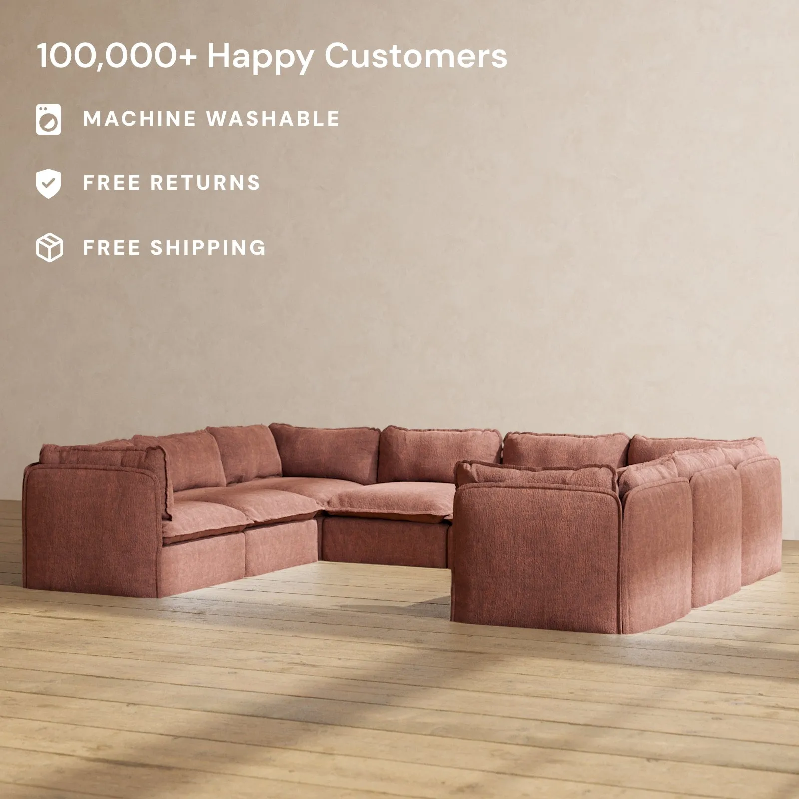 Modular Performance 8-Seater U-Sectional in Chestnut | Deluxe Blend
