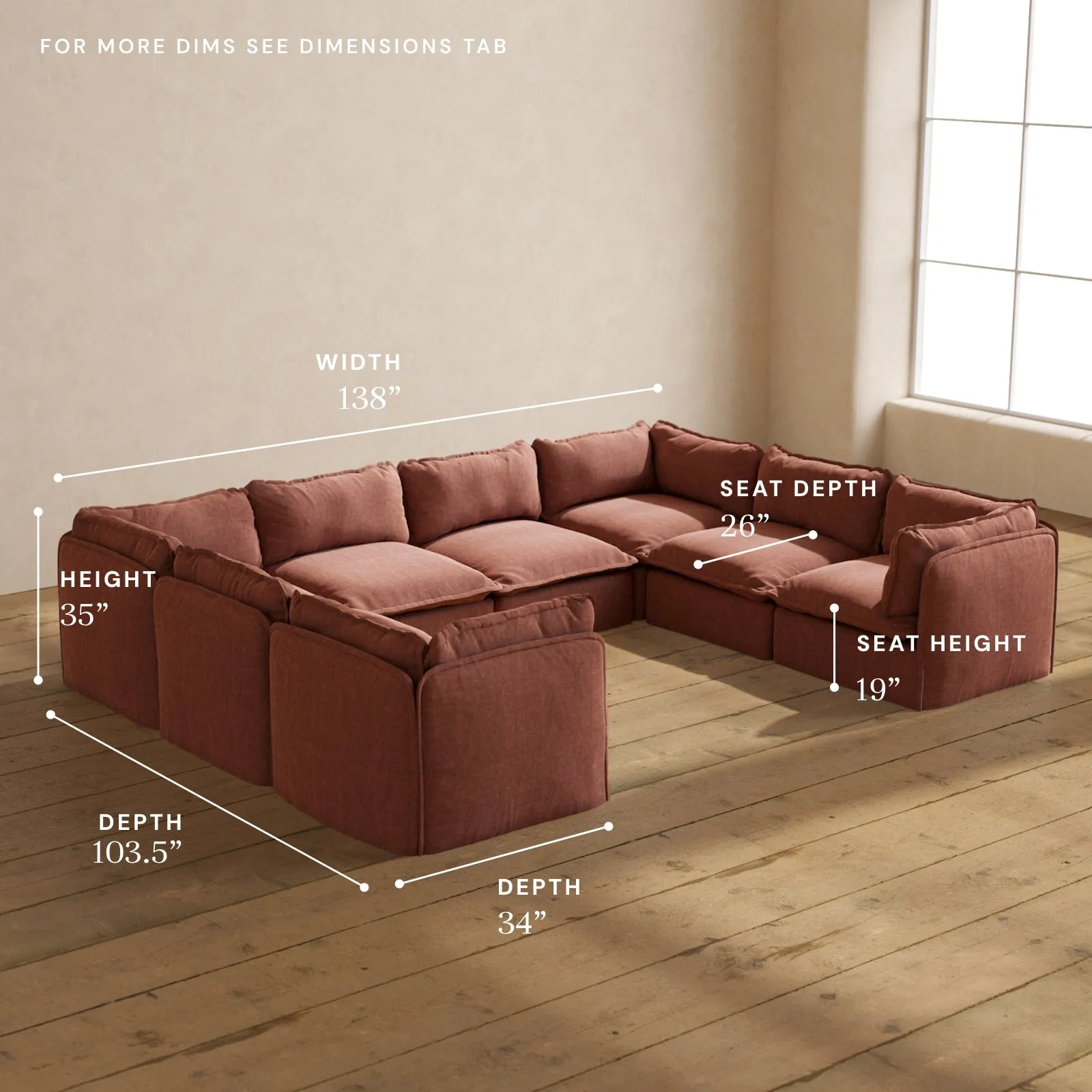 Modular Performance 8-Seater U-Sectional in Chestnut | Deluxe Blend