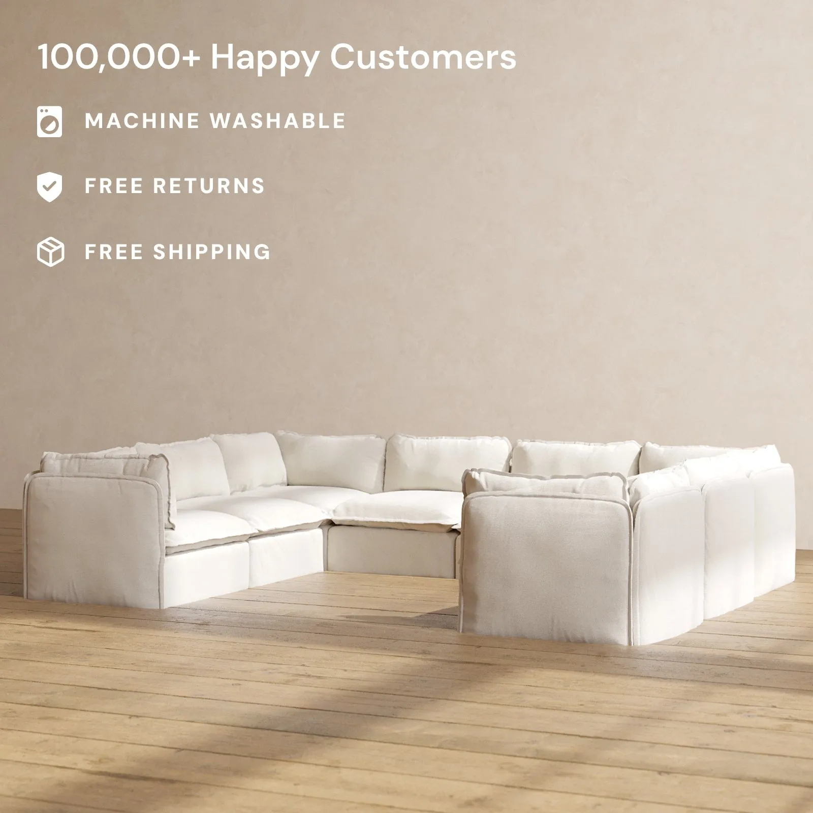 Modular Performance 8-Seater U-Sectional in Flour | Deluxe Blend
