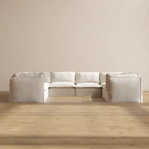 Modular Performance 8-Seater U-Sectional in Flour | Deluxe Blend