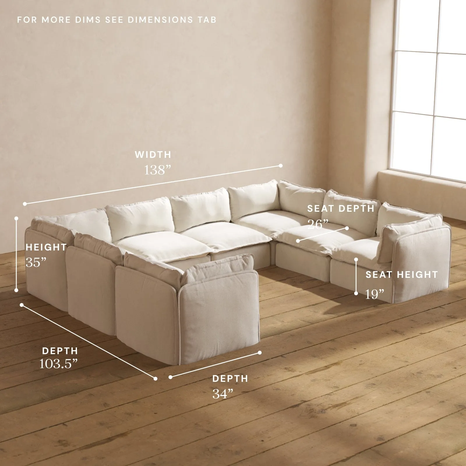 Modular Performance 8-Seater U-Sectional in Flour | Deluxe Blend