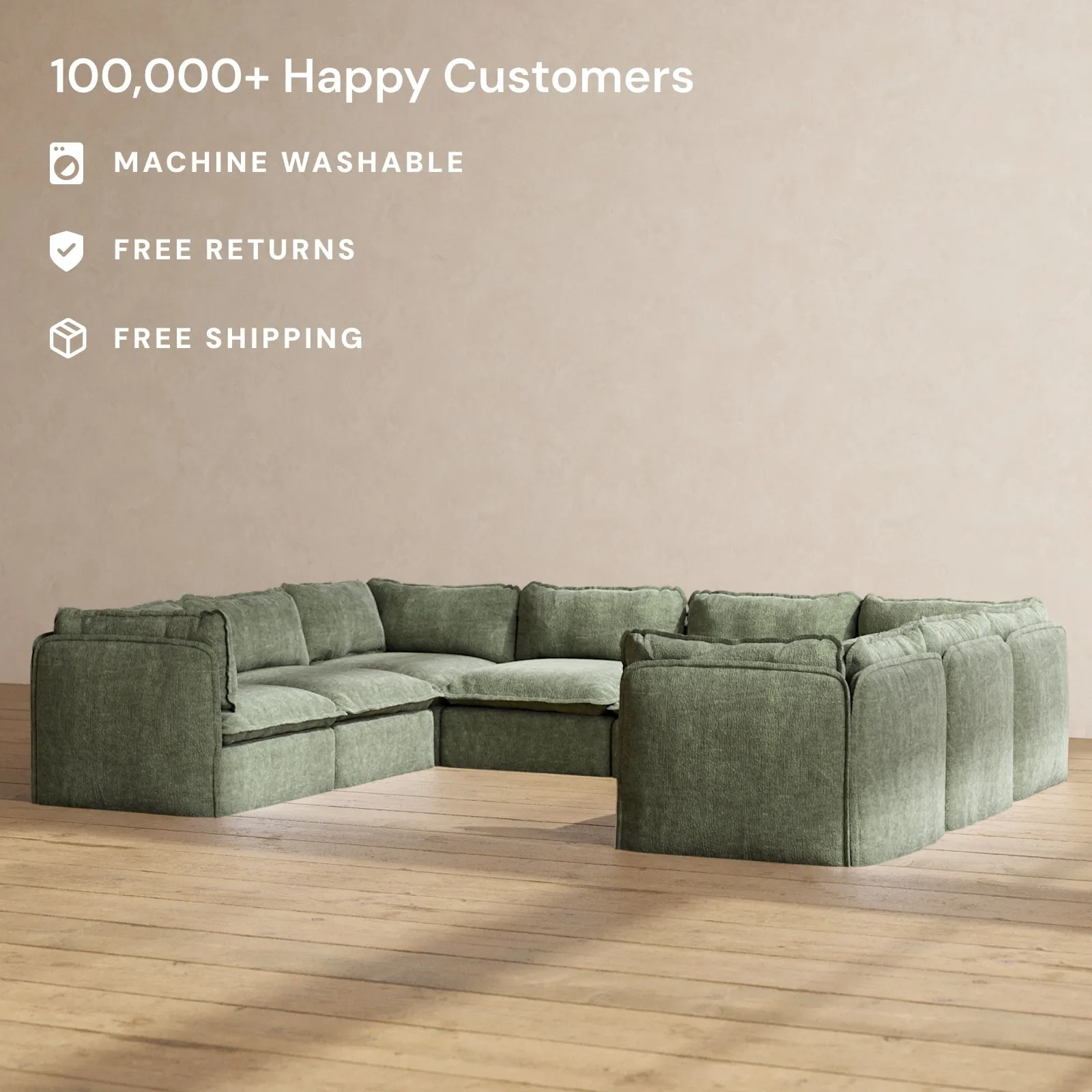 Modular Performance 8-Seater U-Sectional in Willow | Deluxe Blend