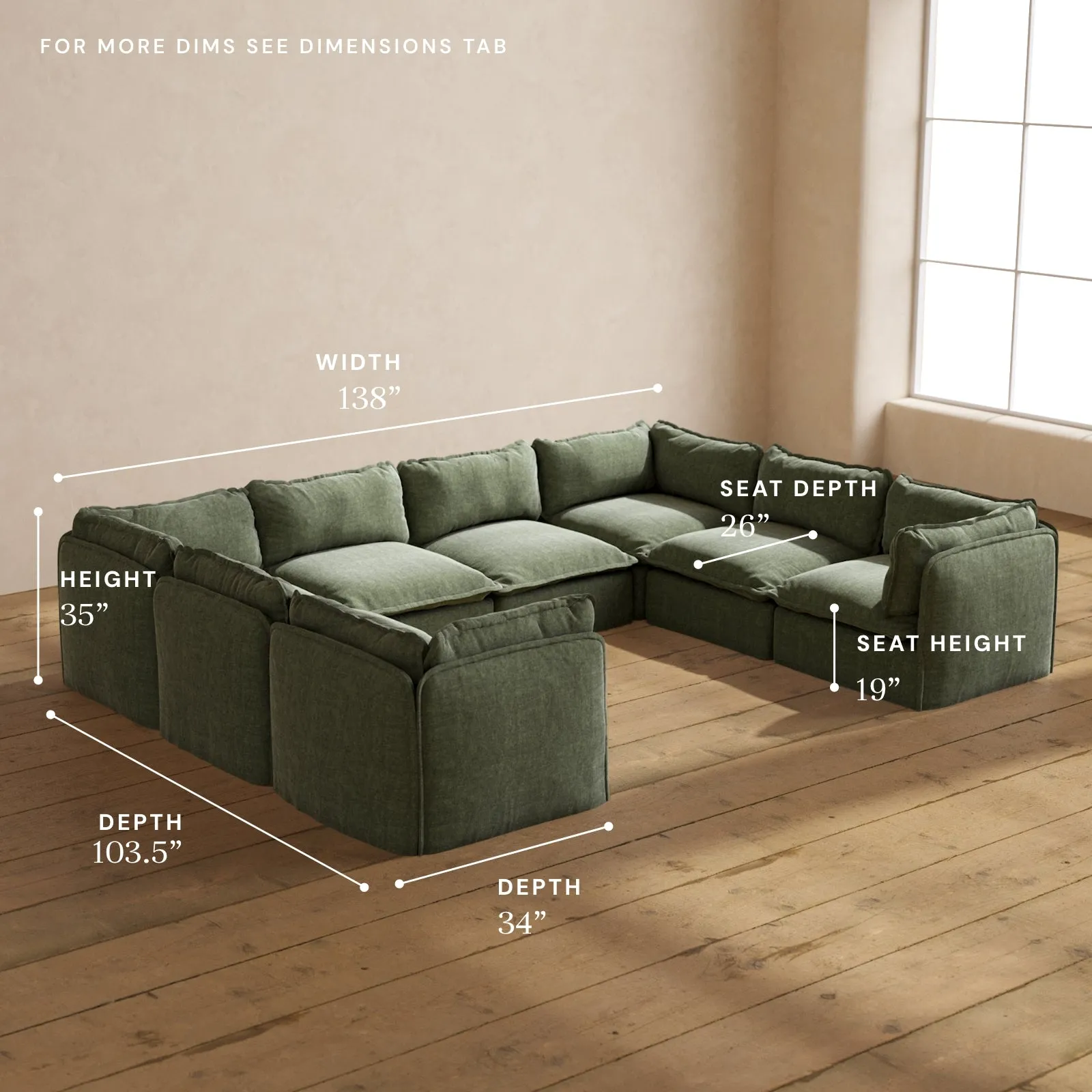 Modular Performance 8-Seater U-Sectional in Willow | Deluxe Blend